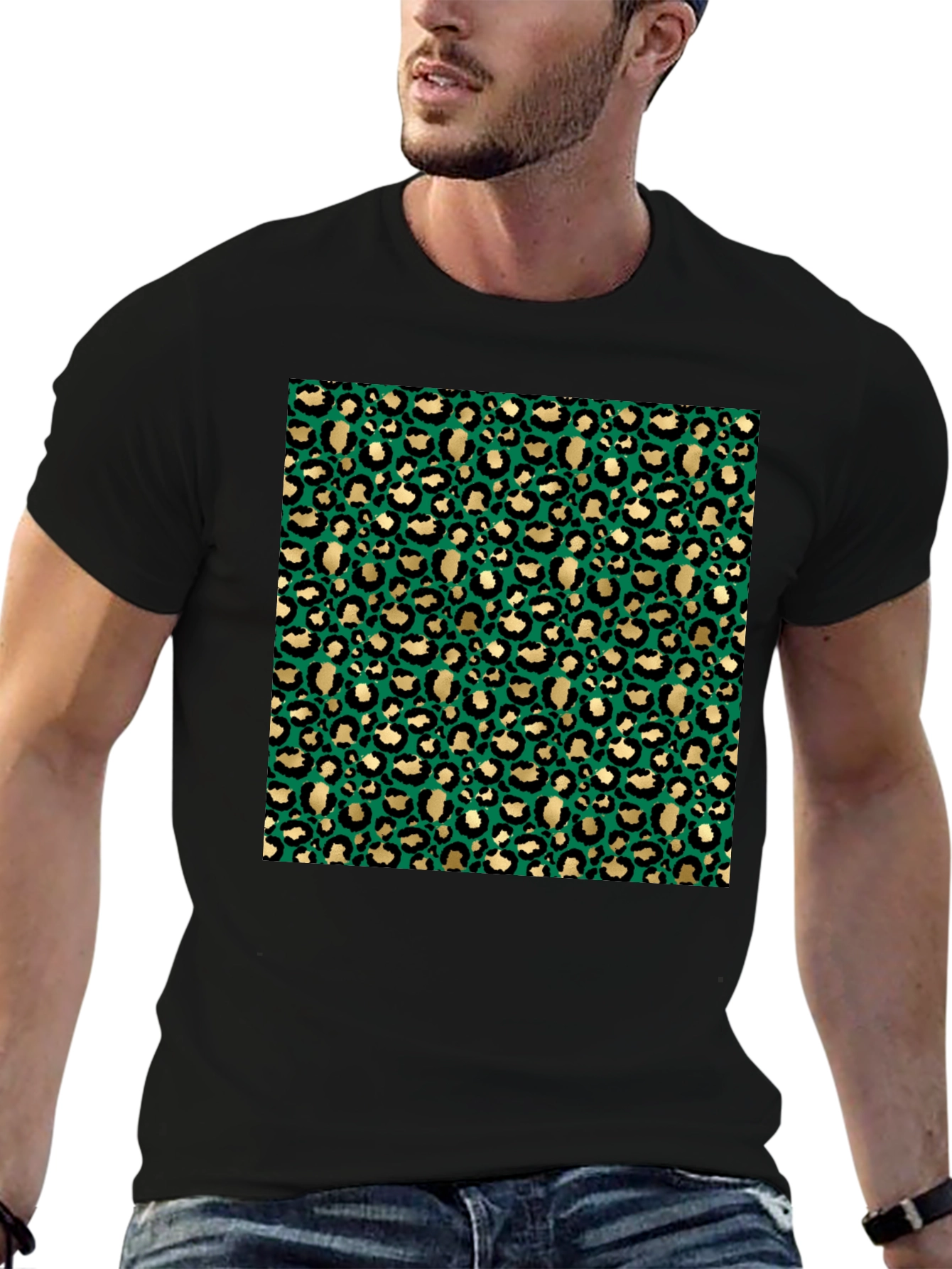 Green & Gold Leopard Print Graphic Tee