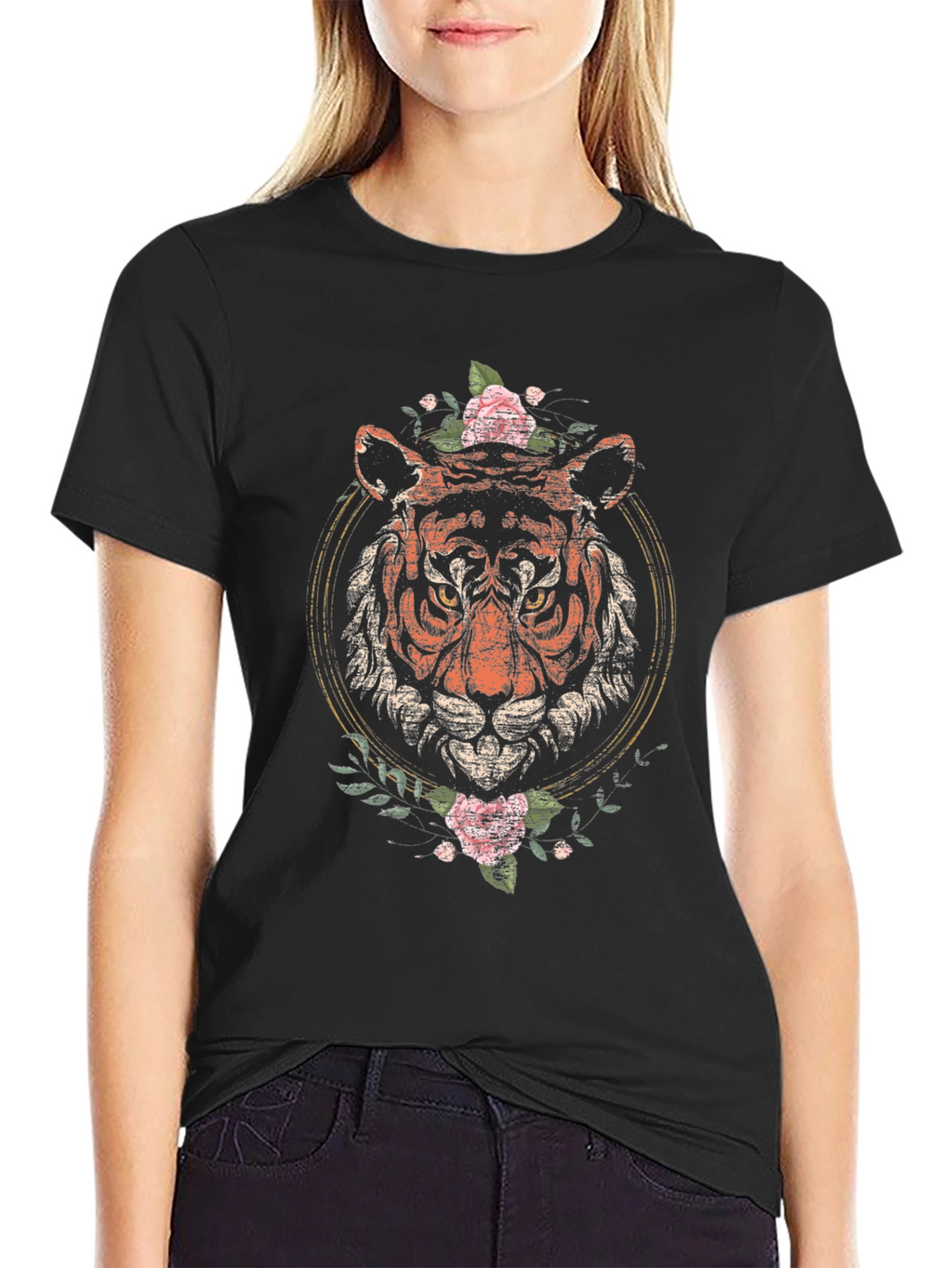 Tiger Floral Graphic Tee - Black