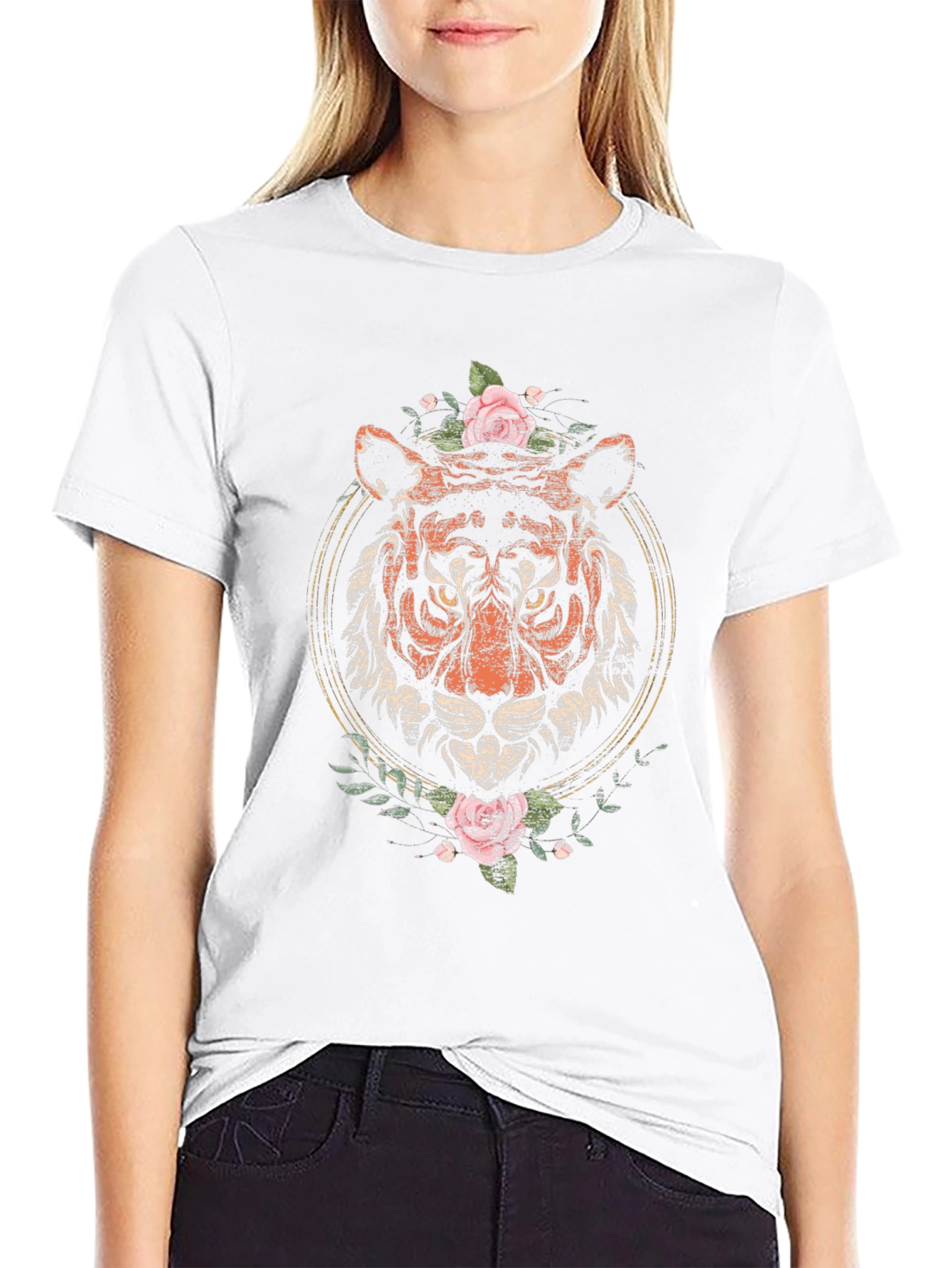 Tiger Floral Graphic Tee - Black