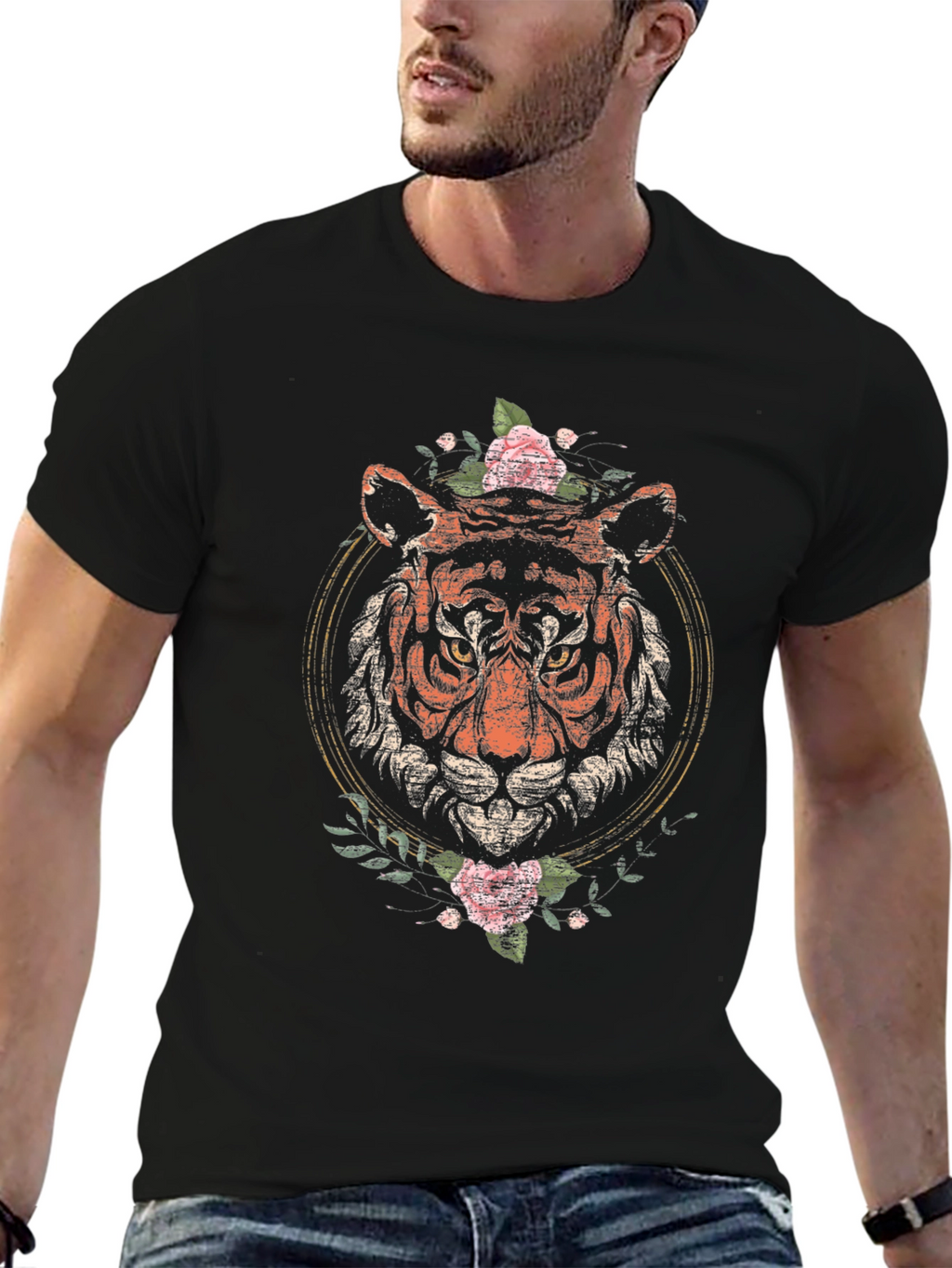Tiger Floral Graphic Tee - Black