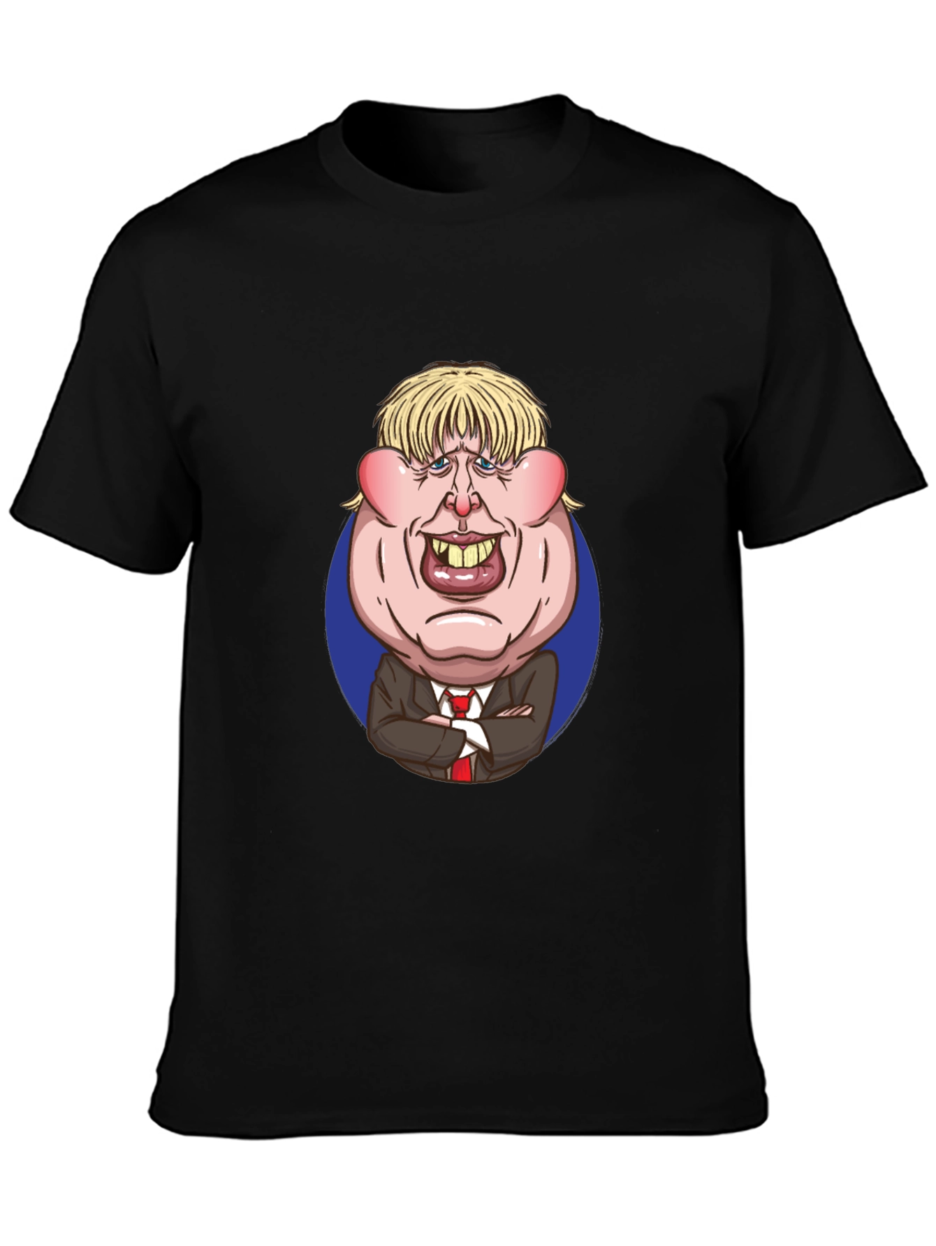 Cartoon Politician Graphic T-Shirt - Black Cotton Tee