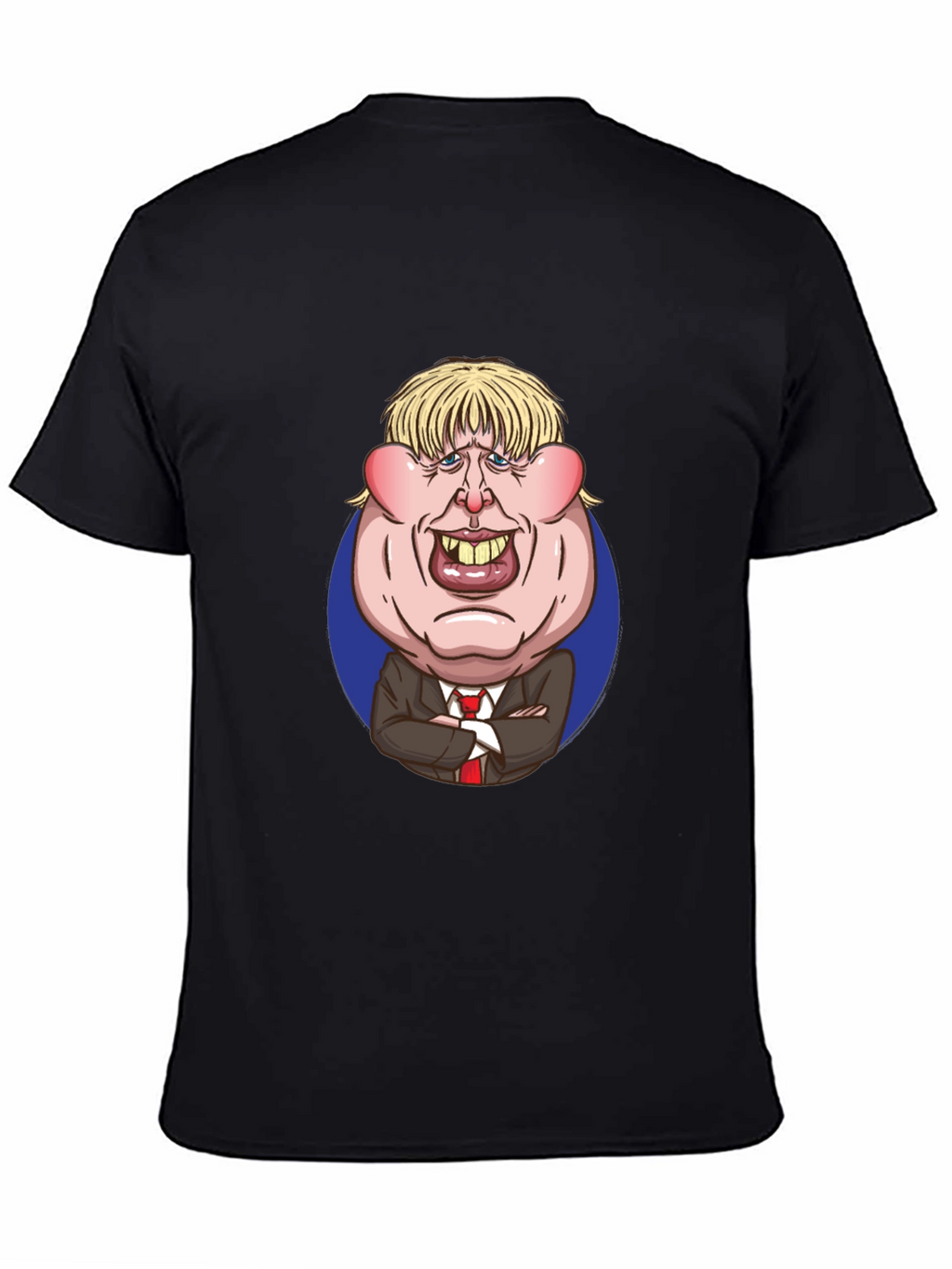 Cartoon Politician Graphic T-Shirt - Black Cotton Tee