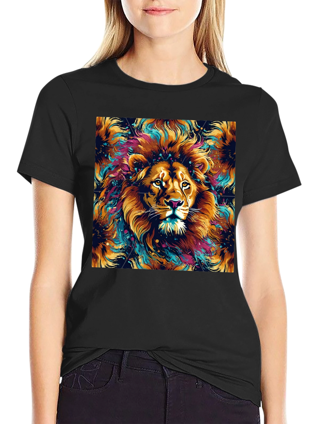 Lion Art Graphic Black T-Shirt