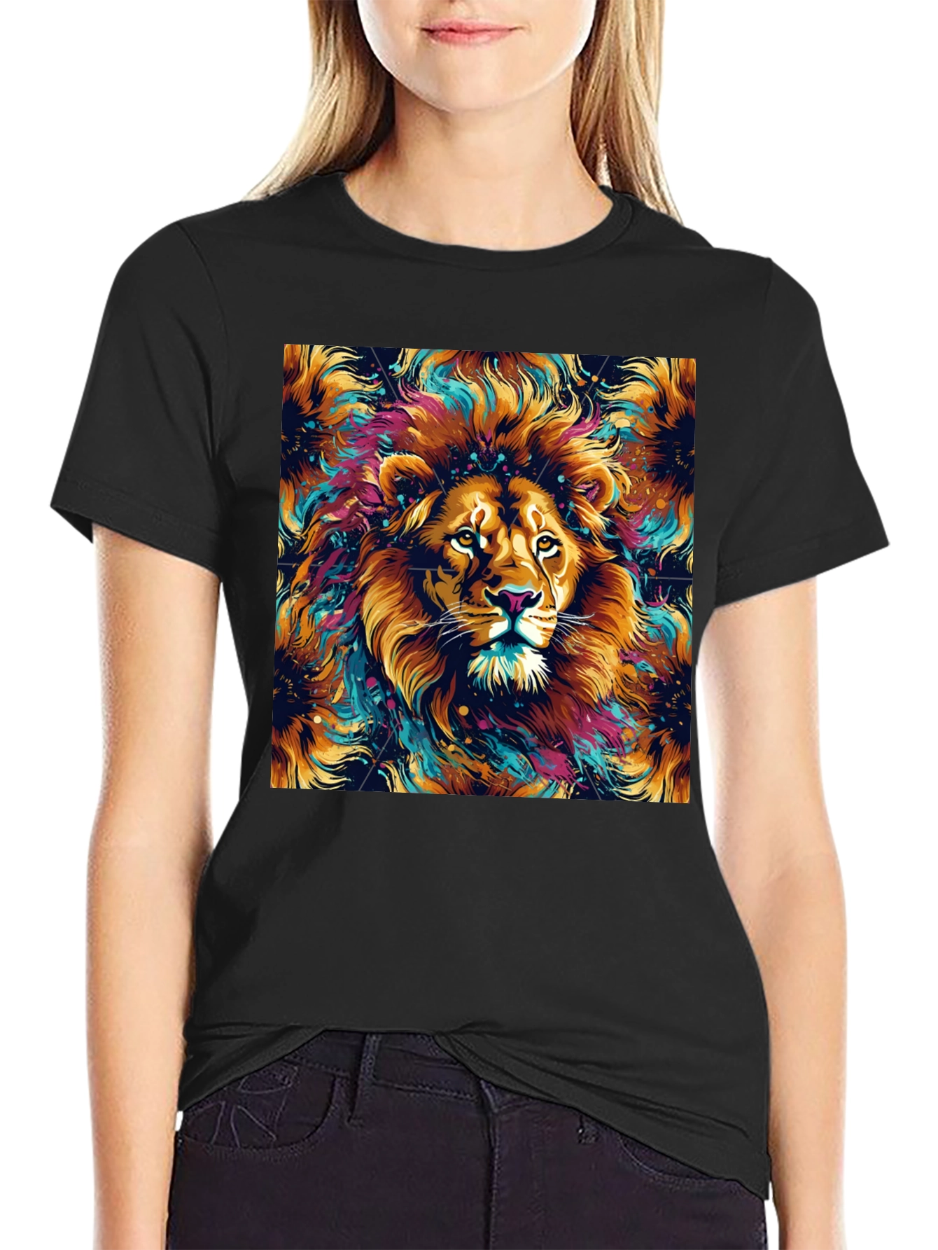Lion Art Graphic Black T-Shirt