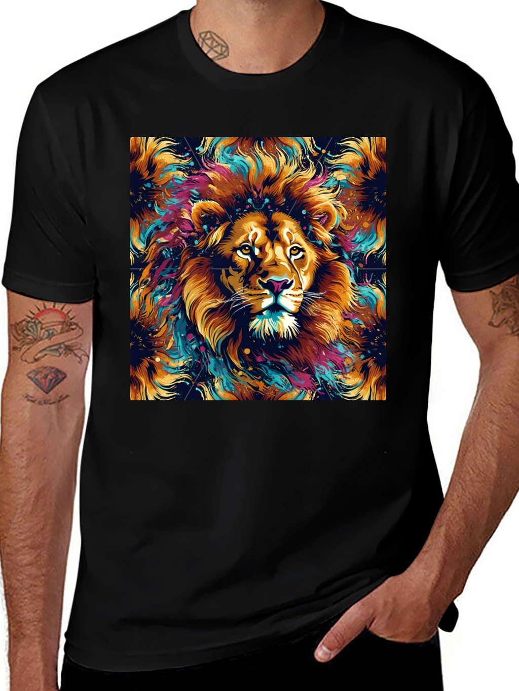 Lion Art Graphic Black T-Shirt