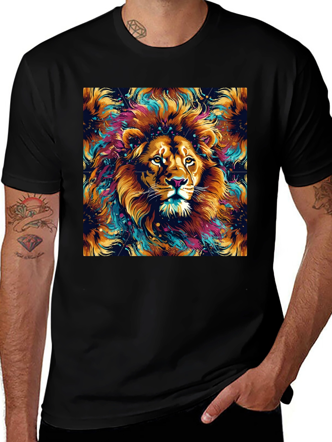 Lion Art Graphic Black T-Shirt