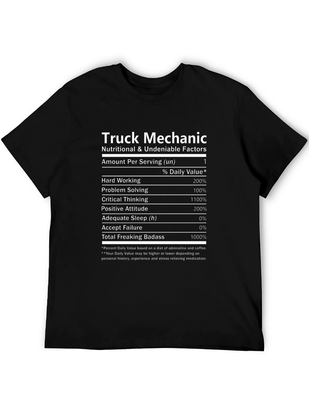 Truck Mechanic Nutritional Facts T-Shirt