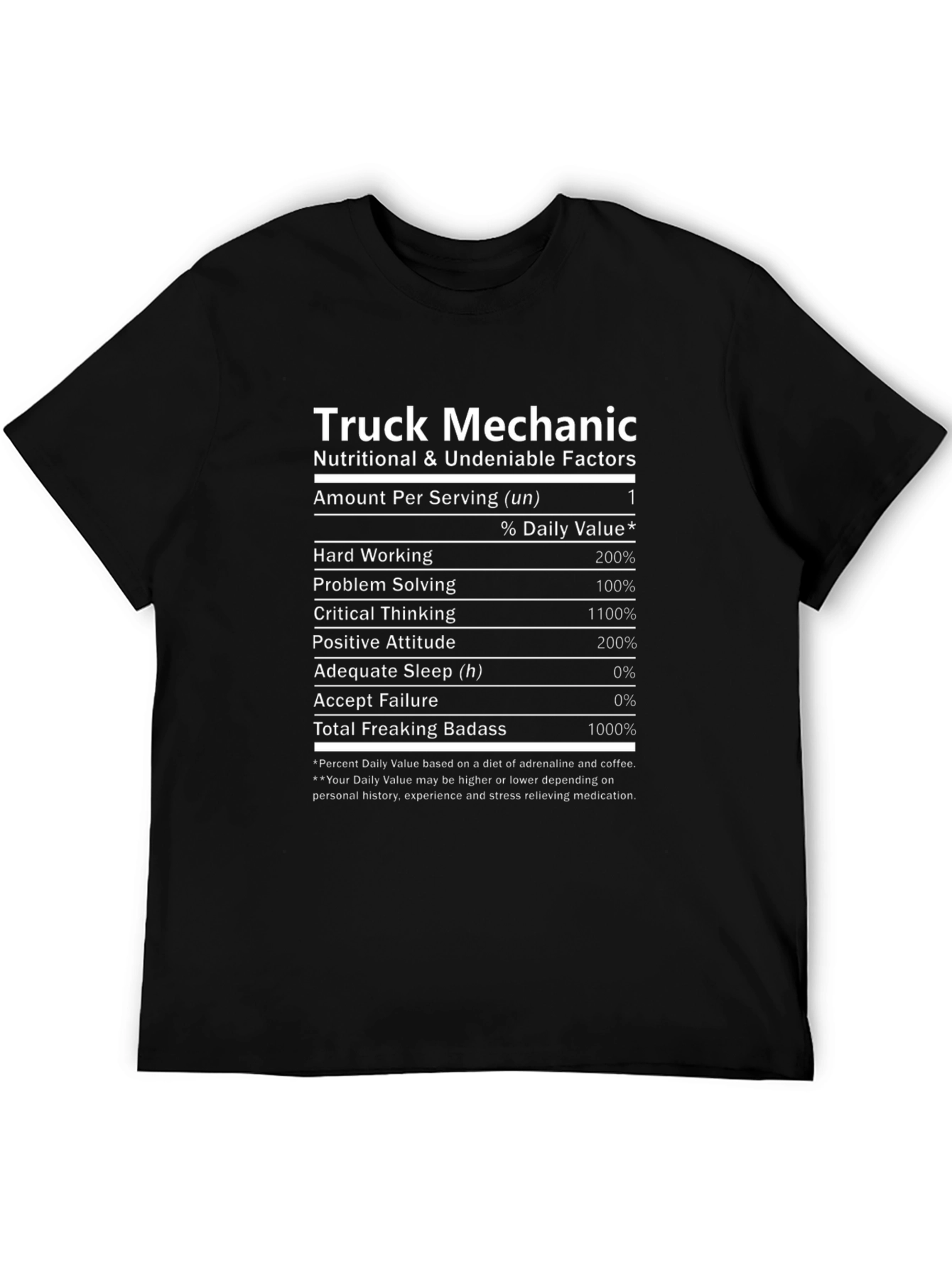 Truck Mechanic Nutritional Facts T-Shirt