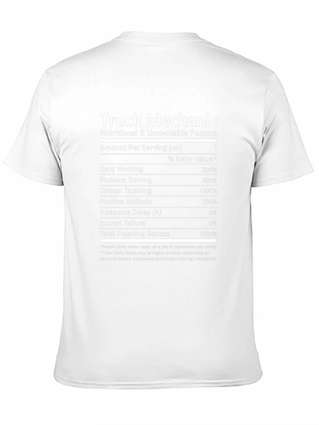 Truck Mechanic Nutritional Facts T-Shirt