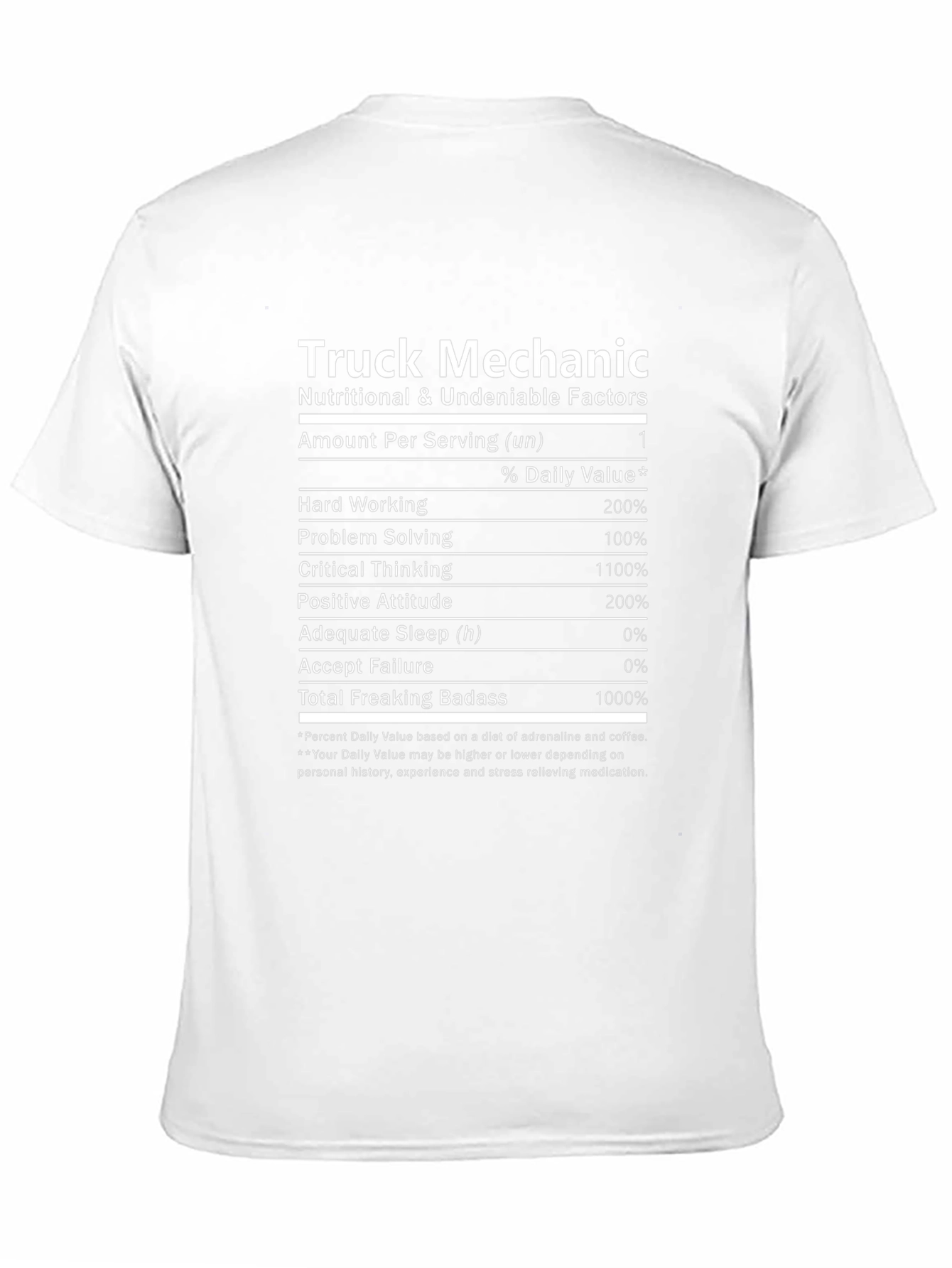 Truck Mechanic Nutritional Facts T-Shirt