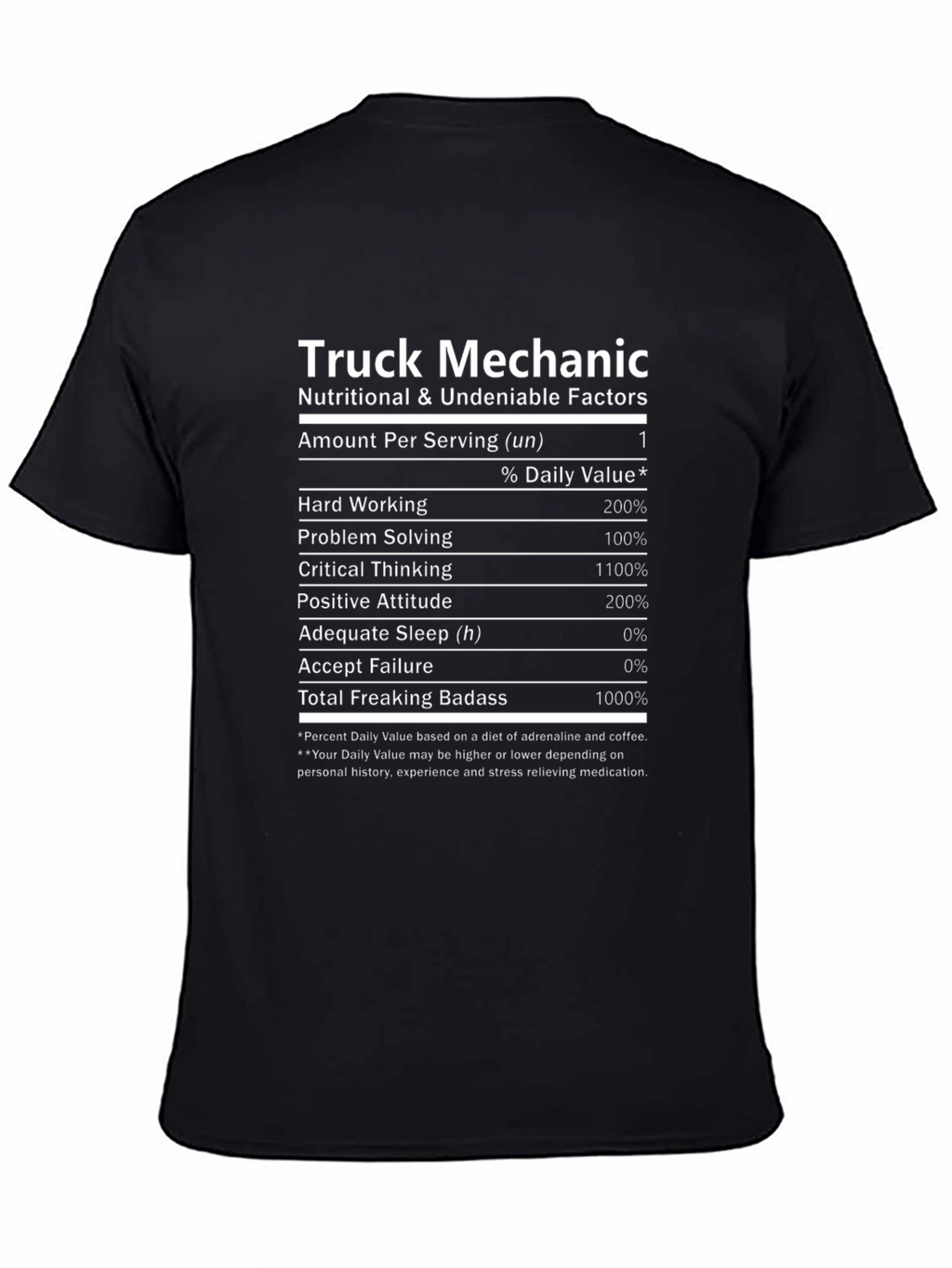 Truck Mechanic Nutritional Facts T-Shirt