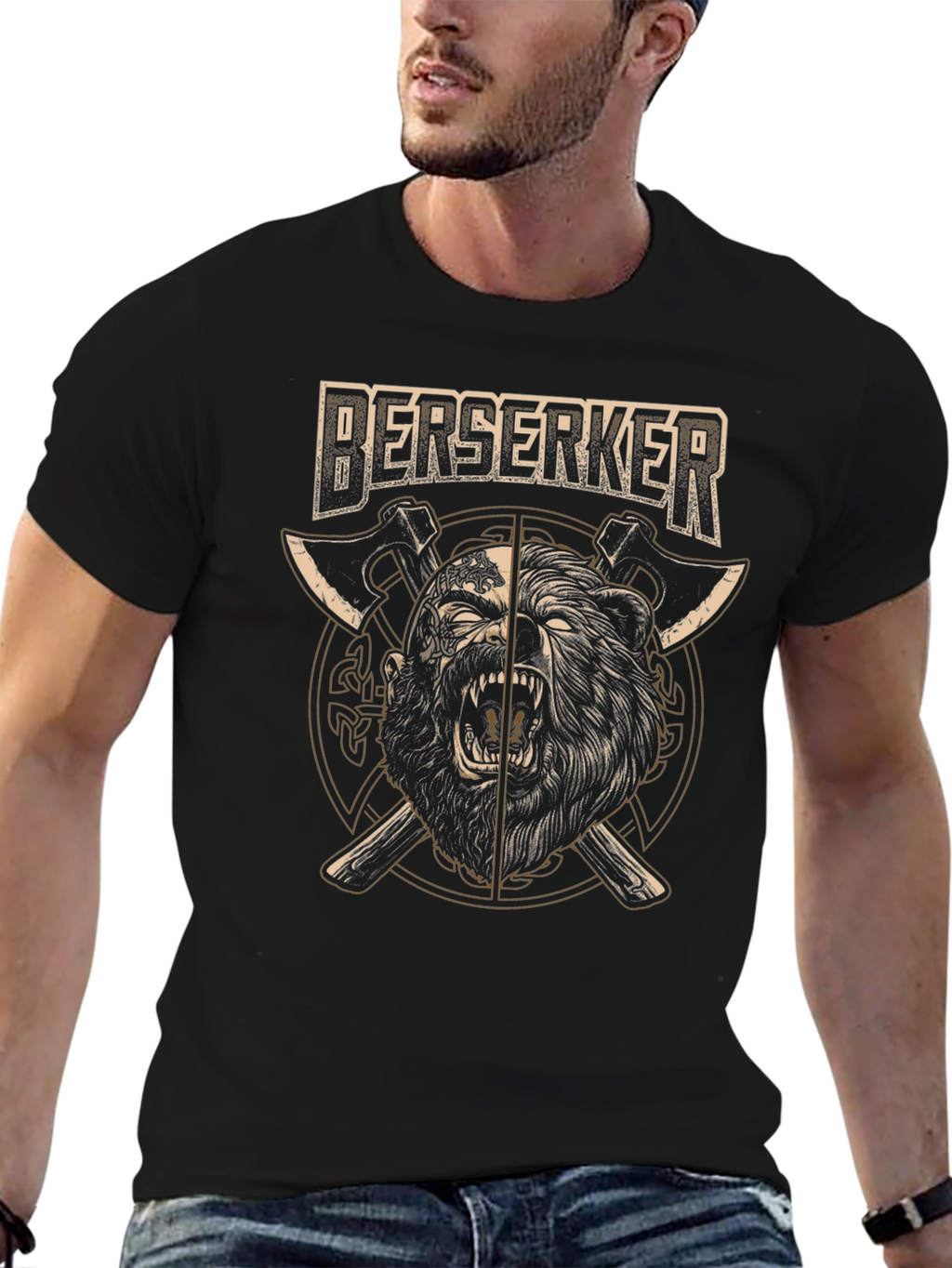 Berserker Viking T-Shirt - Bear & Axe Design