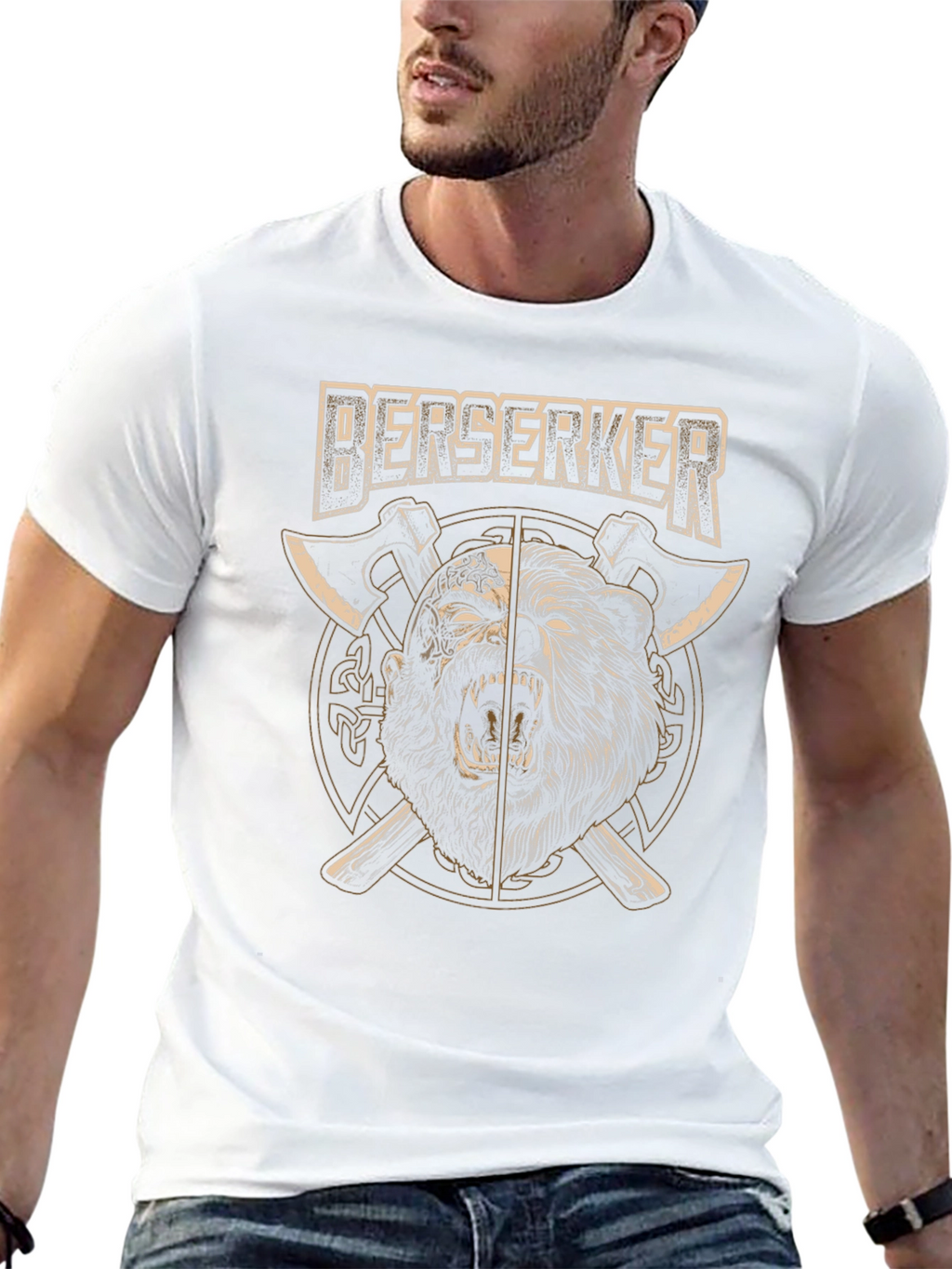 Berserker Viking T-Shirt - Bear & Axe Design