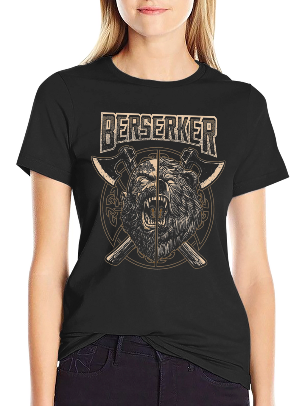 Berserker Viking T-Shirt - Bear & Axe Design