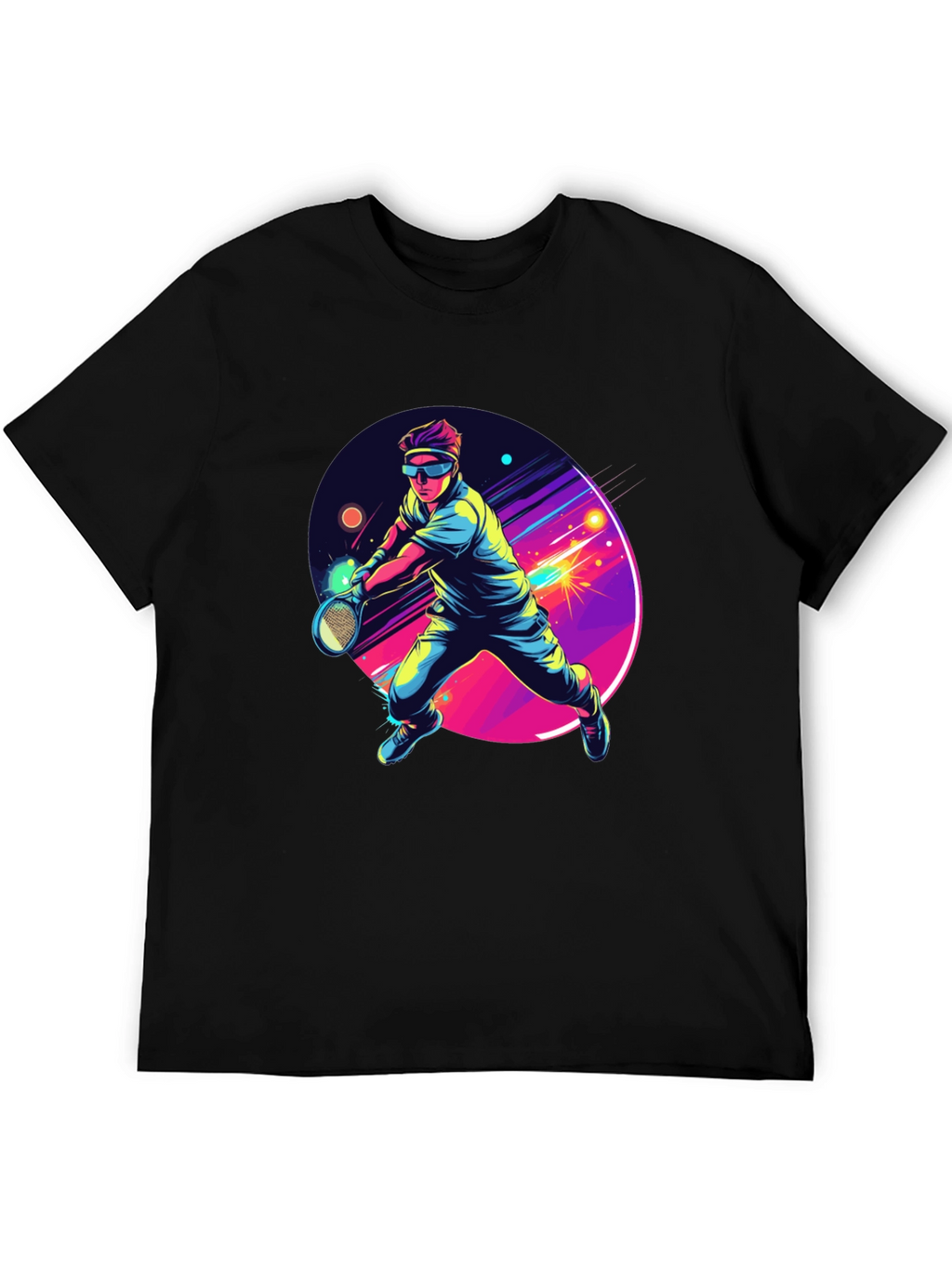 Retro Tennis Player Black T-Shirt