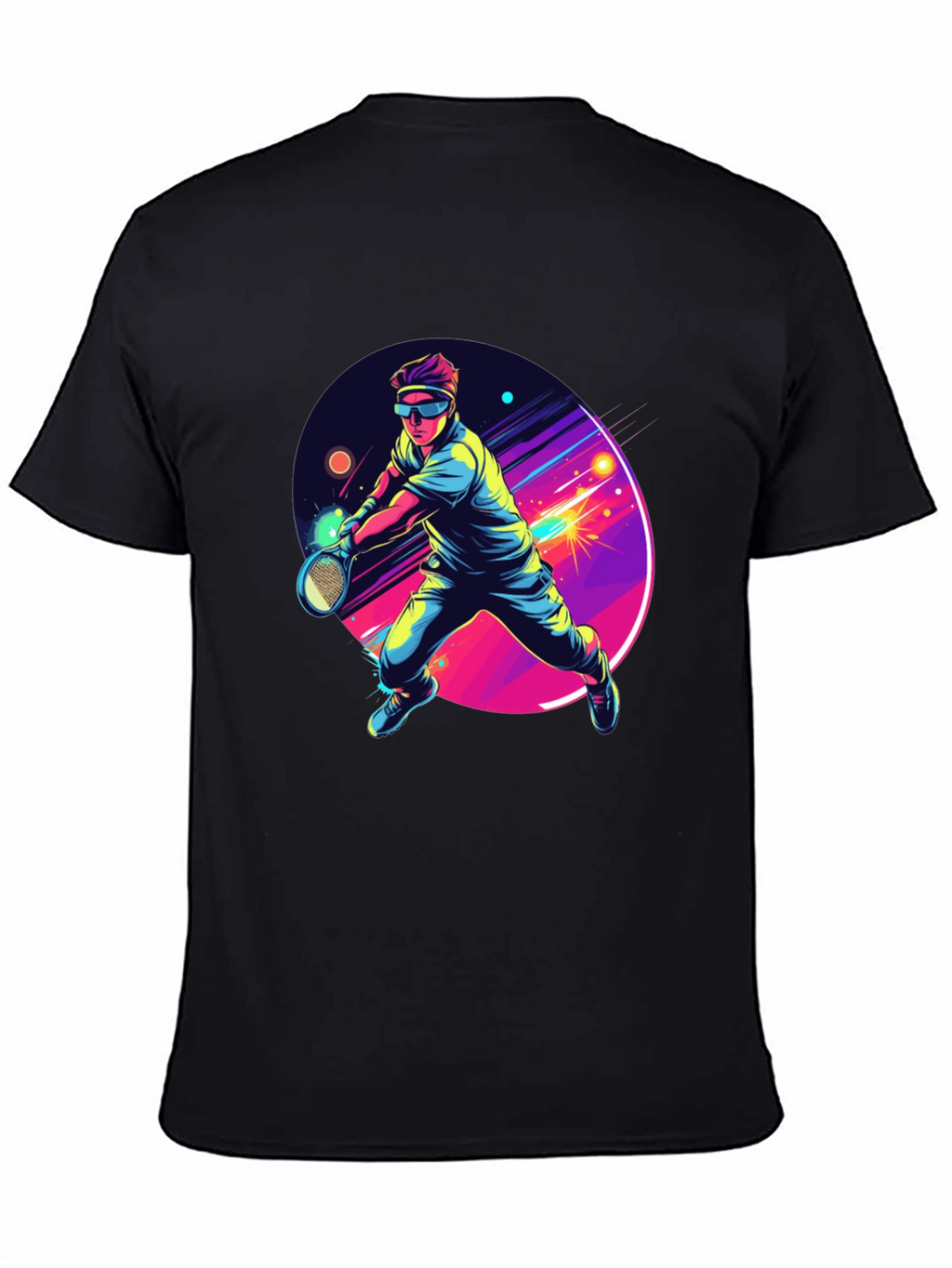 Retro Tennis Player Black T-Shirt