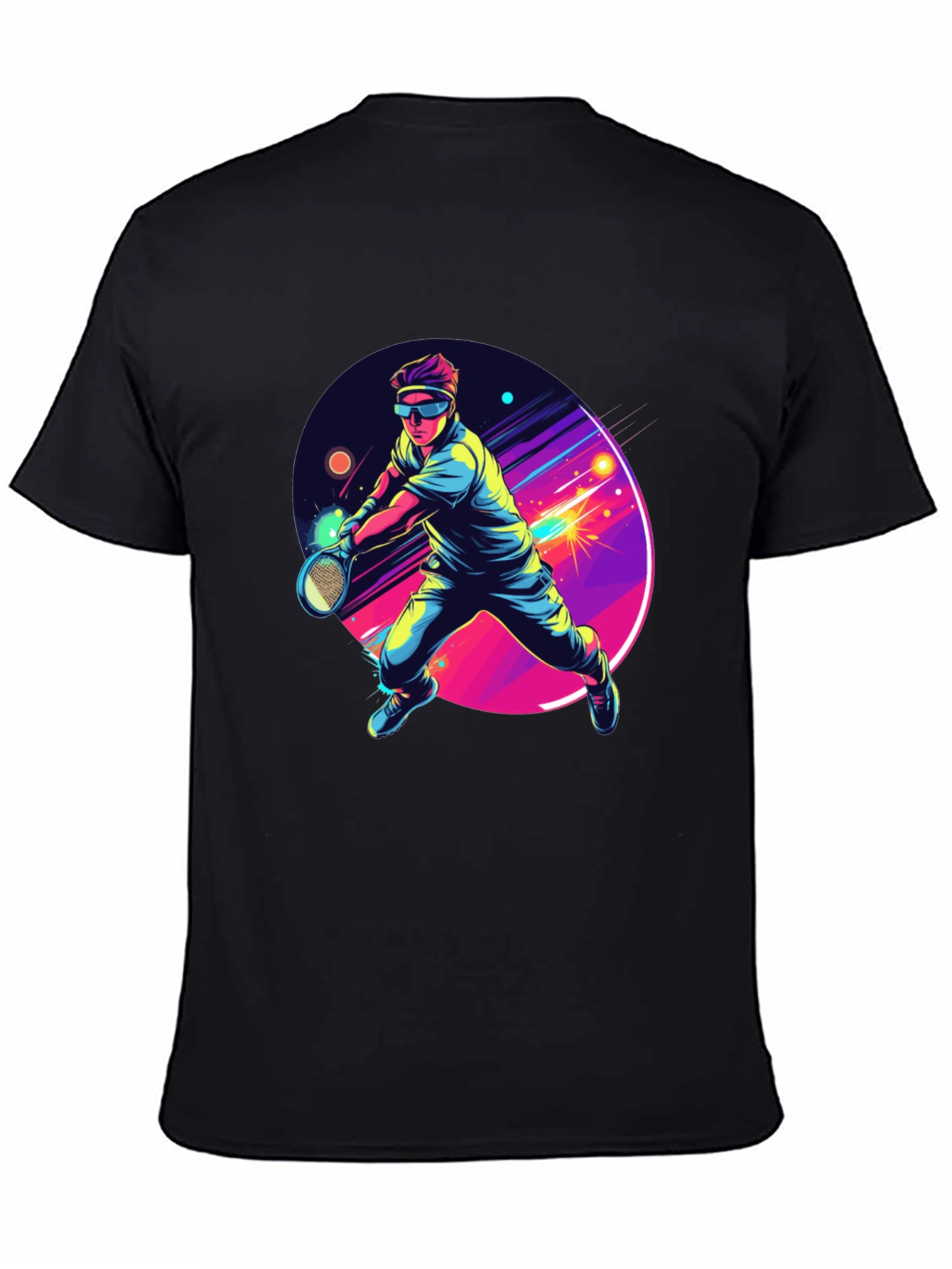 Retro Tennis Player Black T-Shirt