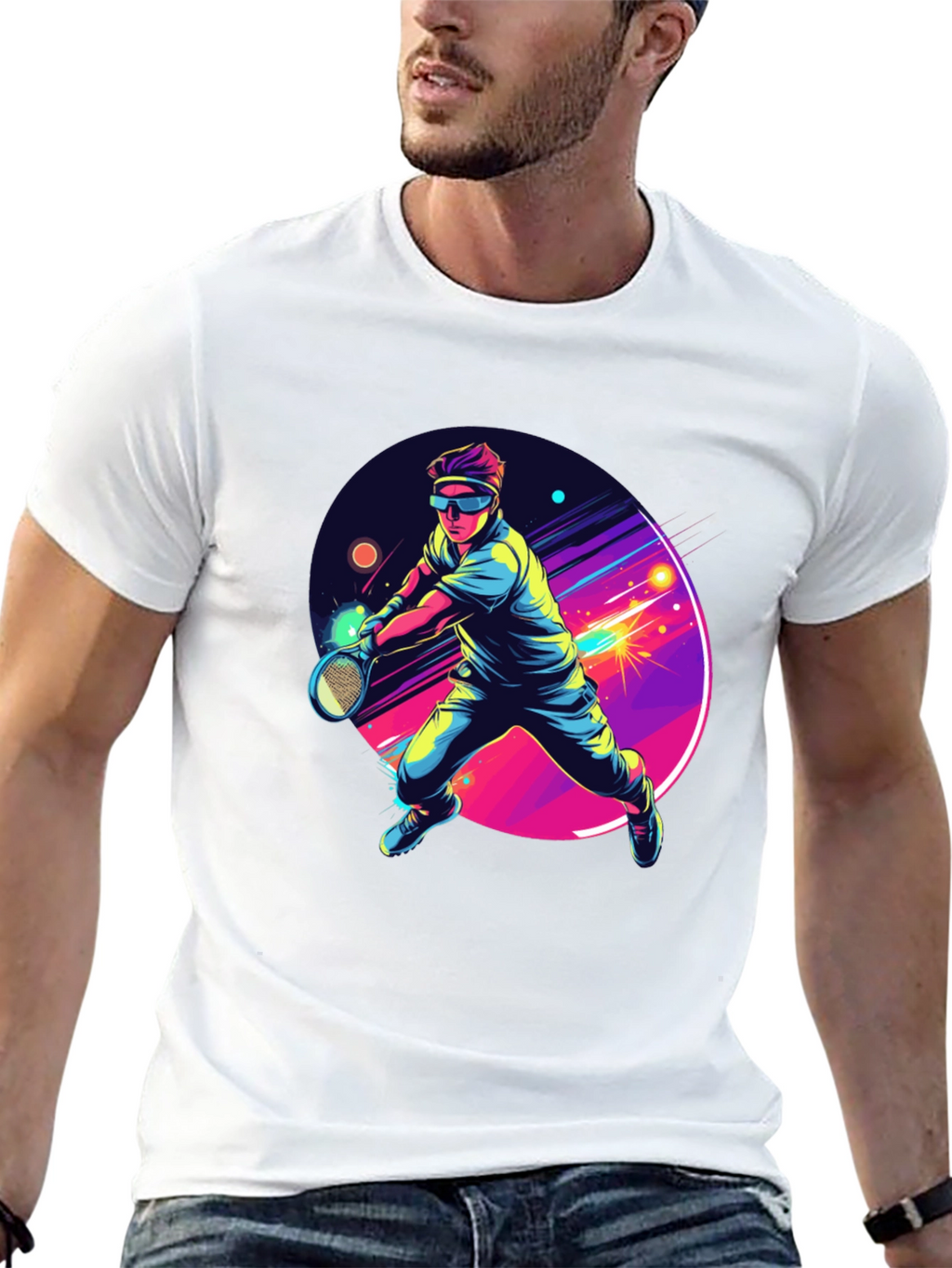 Retro Tennis Player Black T-Shirt