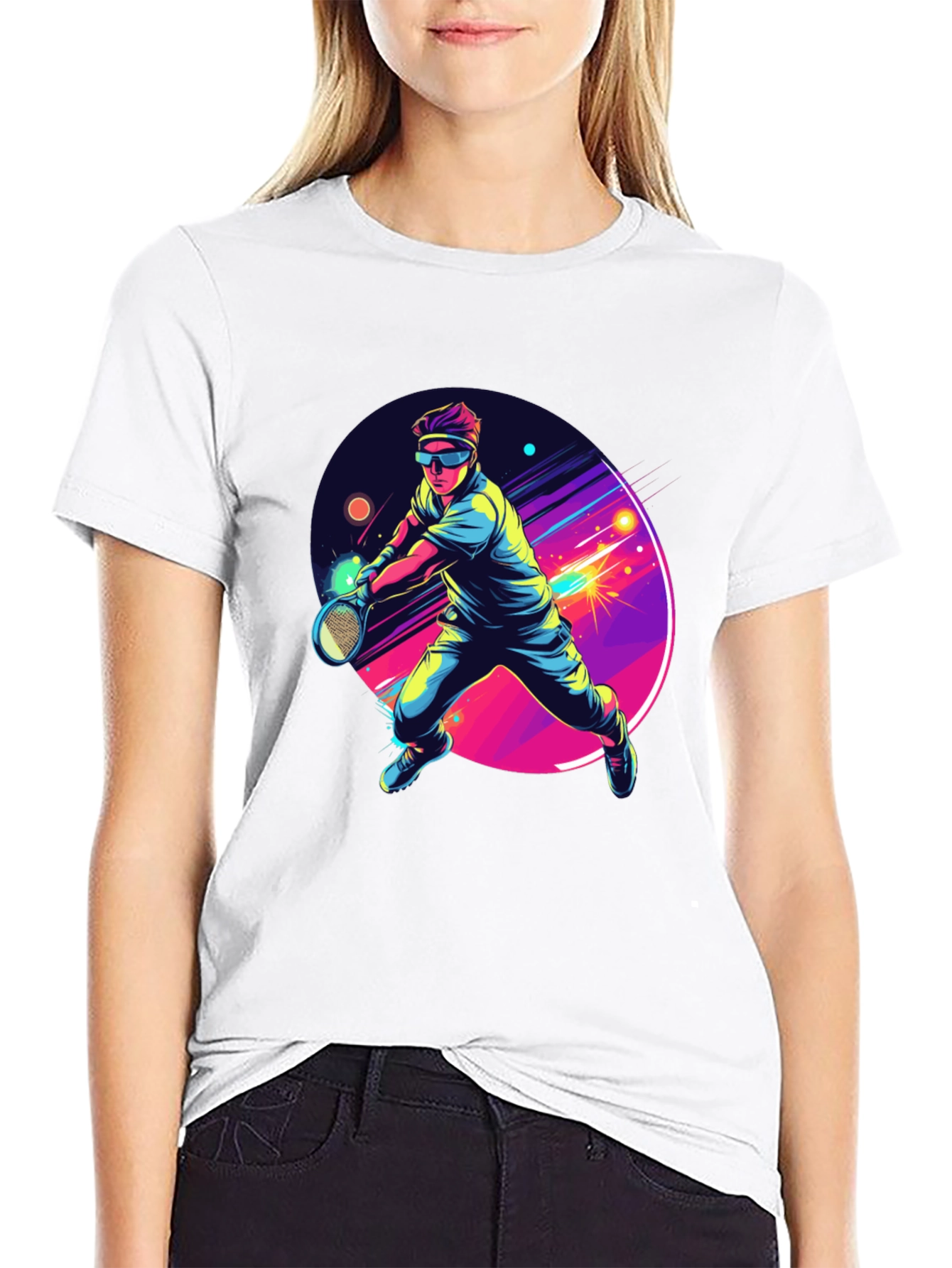 Retro Tennis Player Black T-Shirt