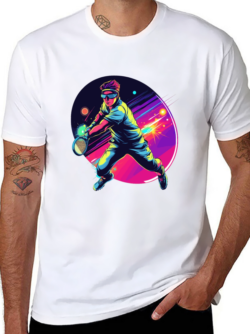 Retro Tennis Player Black T-Shirt