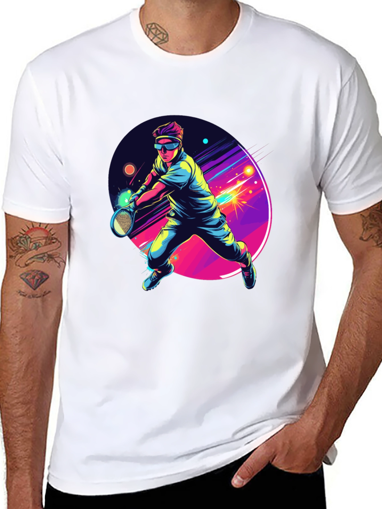 Retro Tennis Player Black T-Shirt