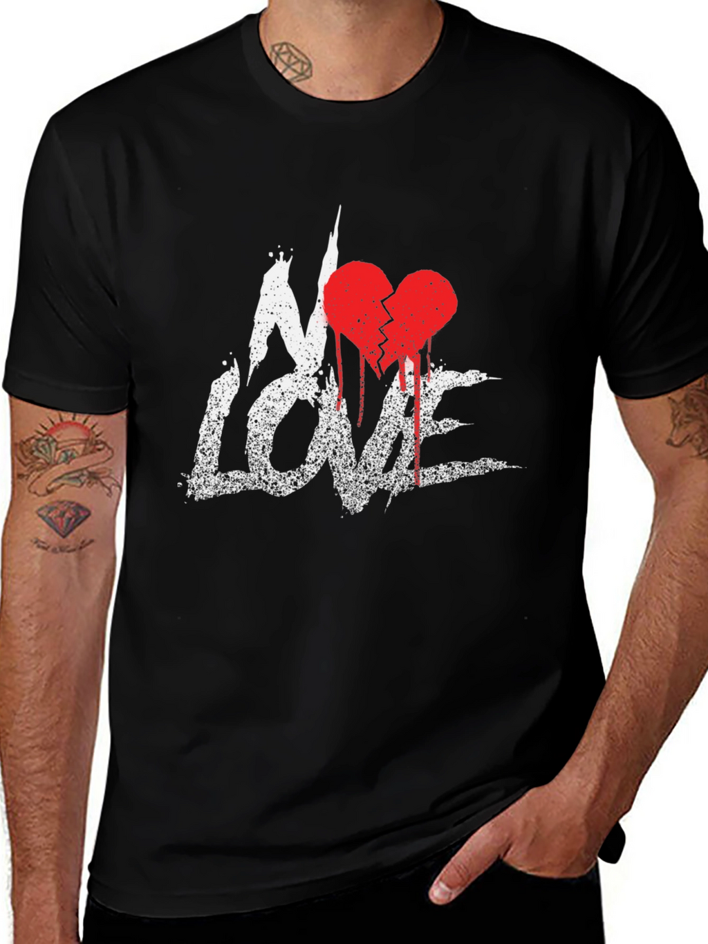 No Love Broken Heart Graphic Tee - Grunge Style