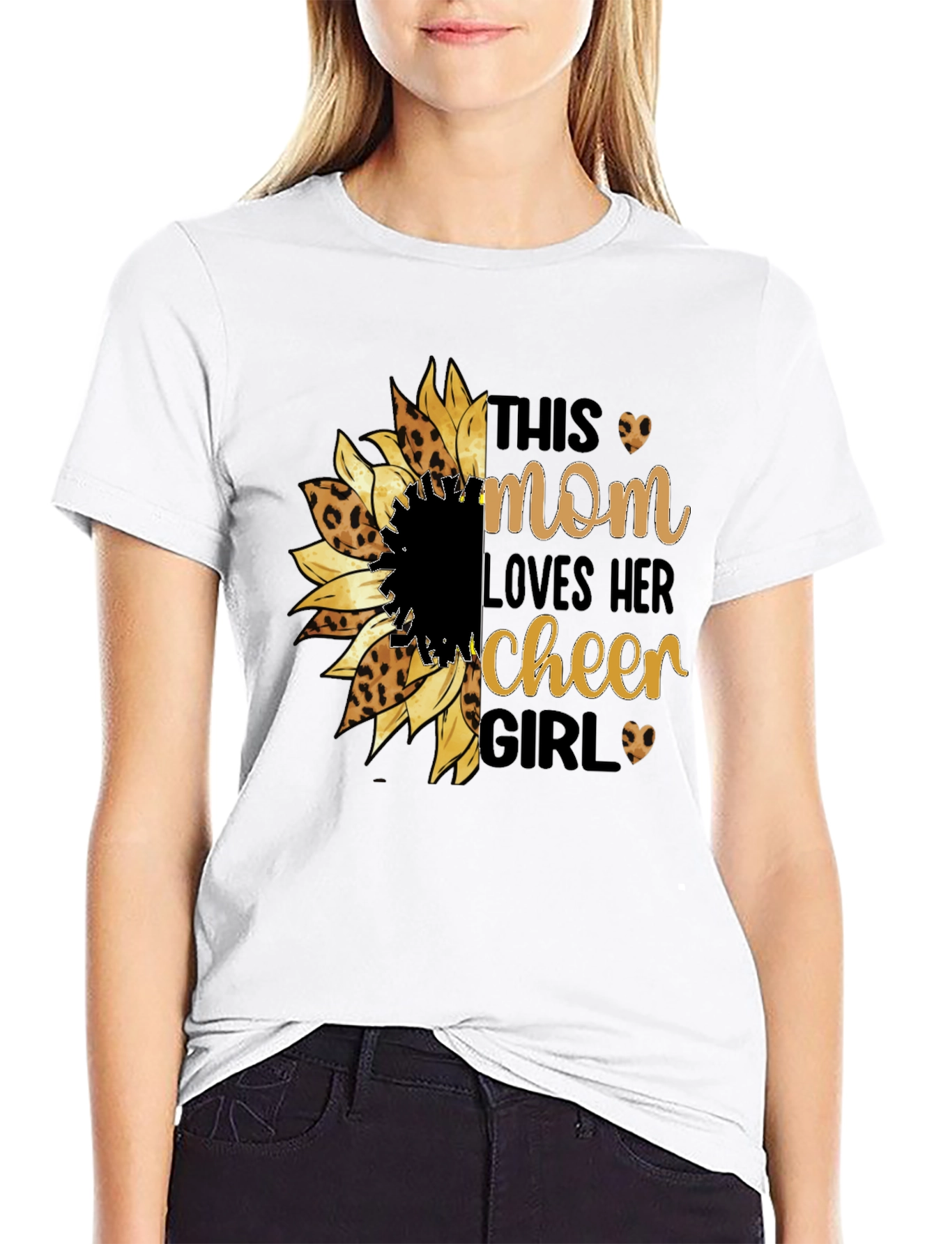 Mom Loves Cheer Girl Sunflower Leopard Print Shirt