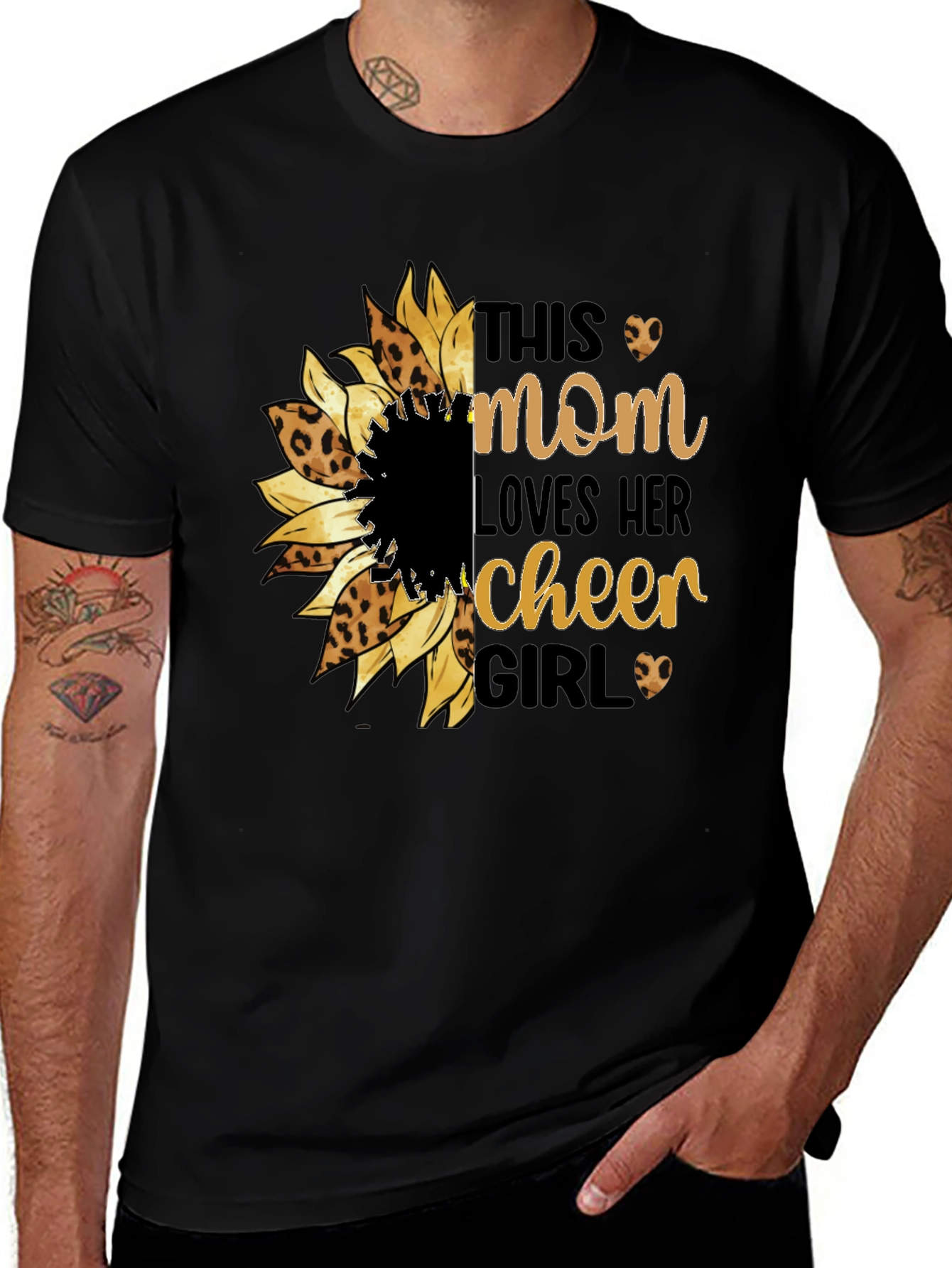Mom Loves Cheer Girl Sunflower Leopard Print Shirt