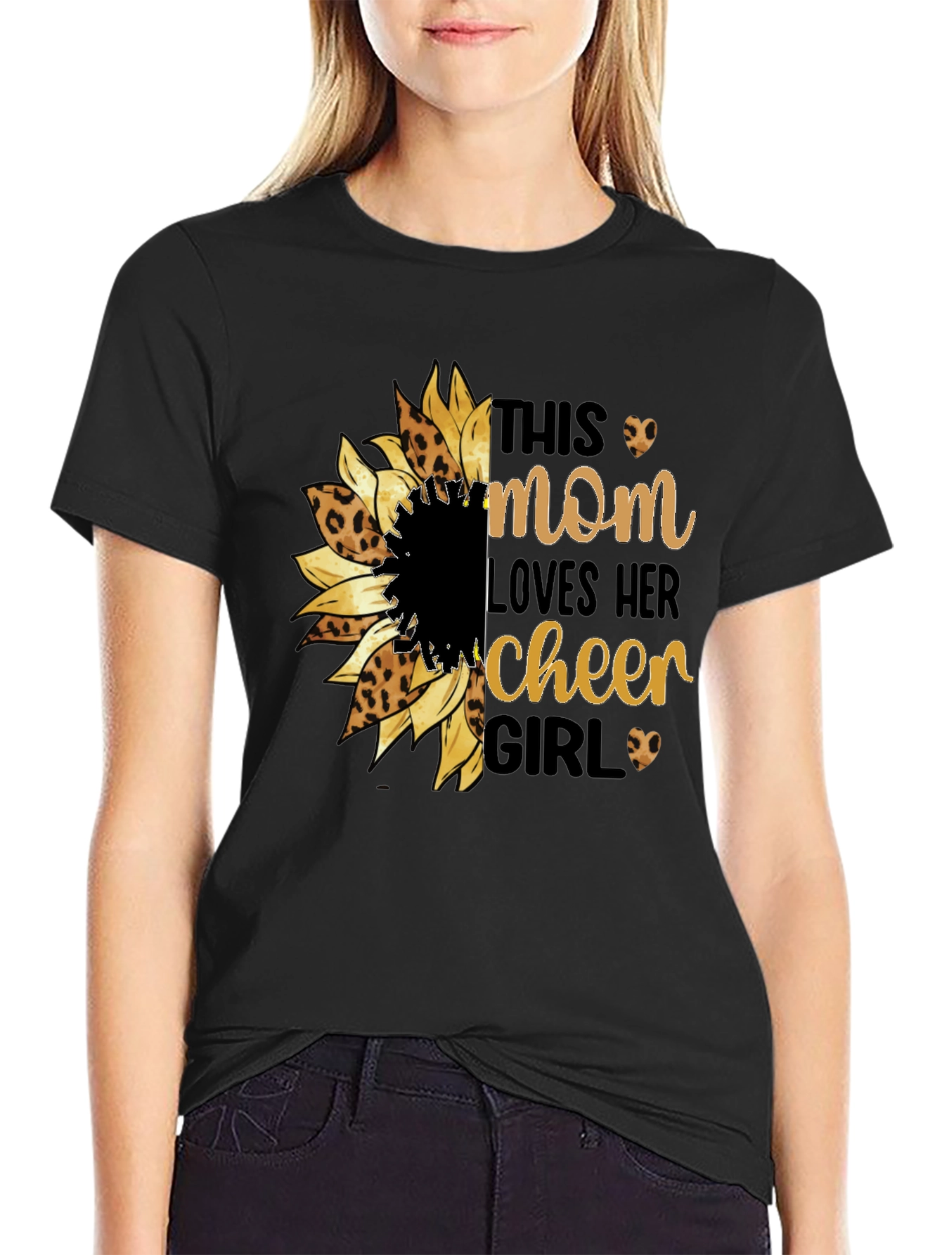 Mom Loves Cheer Girl Sunflower Leopard Print Shirt