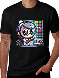 Cute Artist Graphic Print Black T-Shirt
