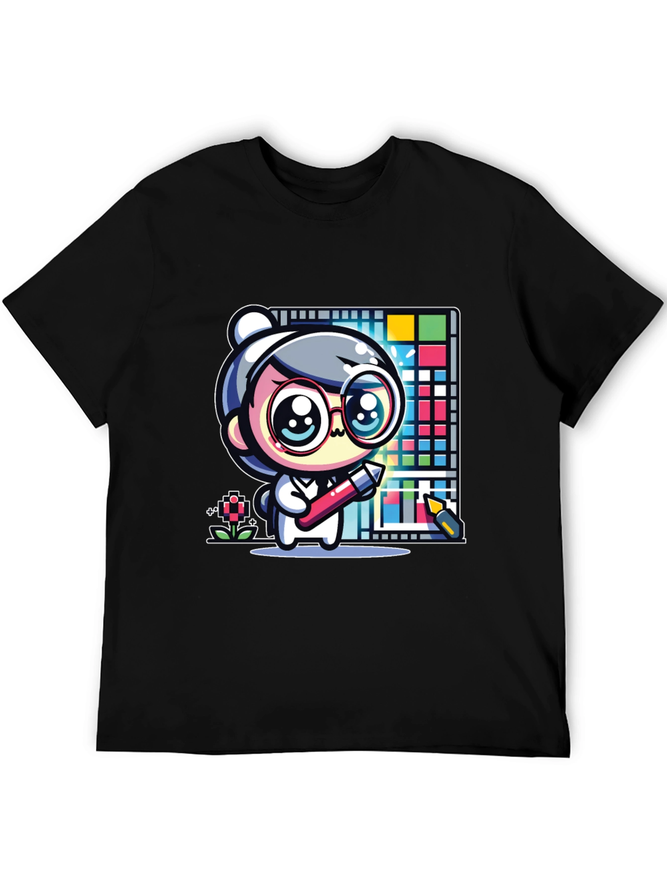 Cute Artist Graphic Print Black T-Shirt
