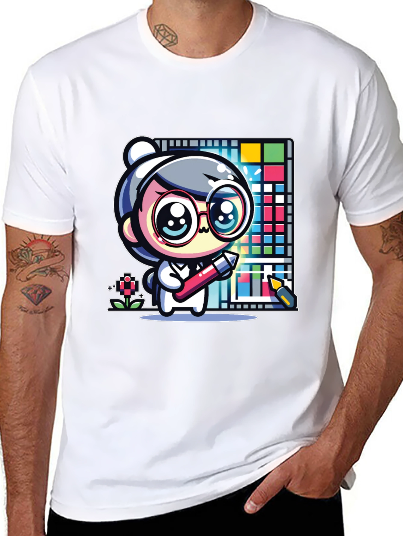 Cute Artist Graphic Print Black T-Shirt