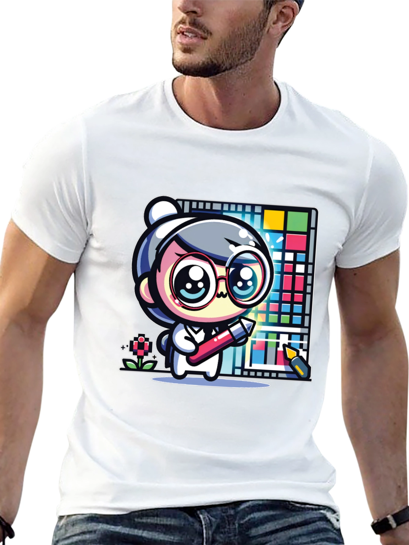 Cute Artist Graphic Print Black T-Shirt