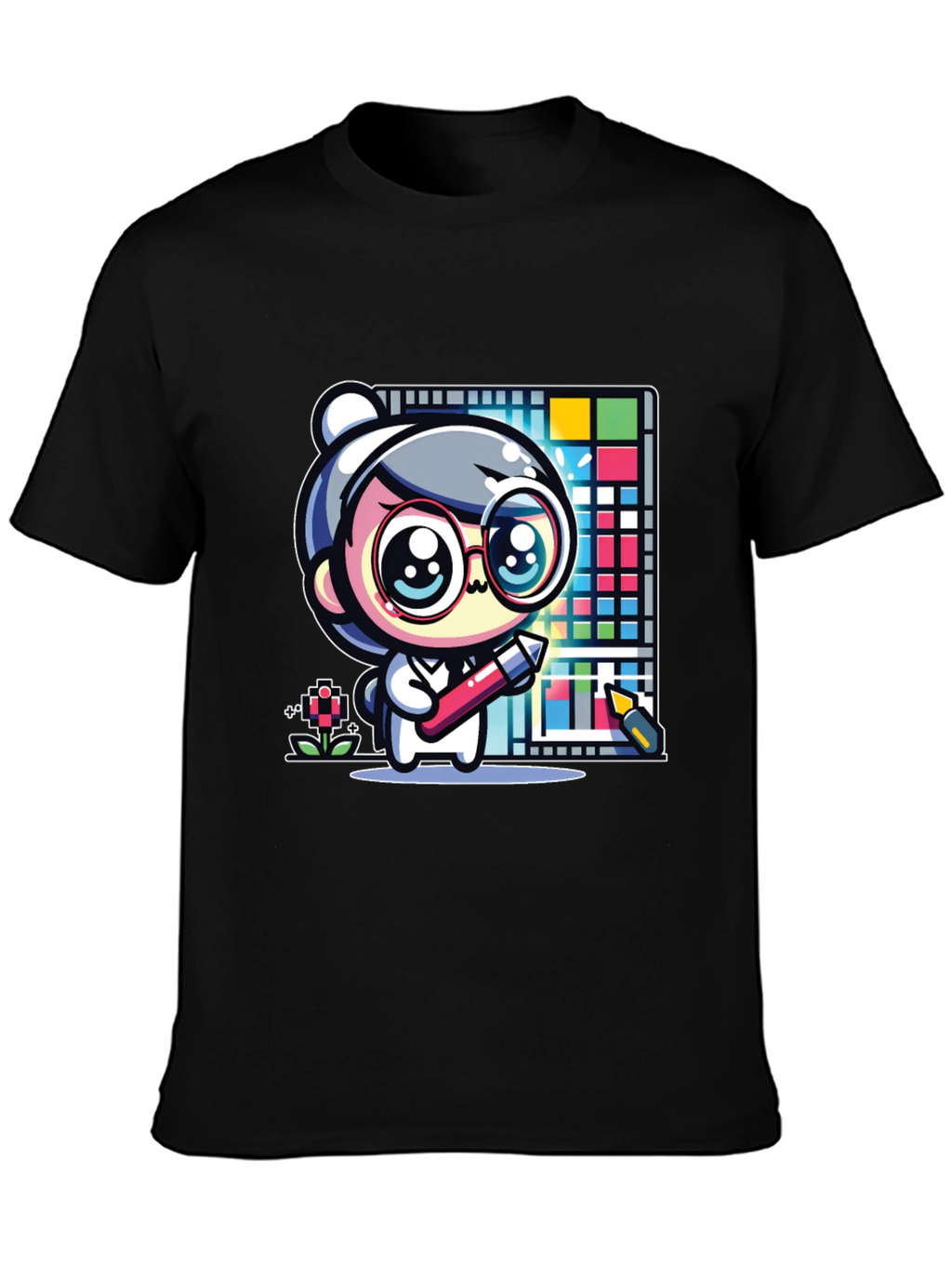 Cute Artist Graphic Print Black T-Shirt