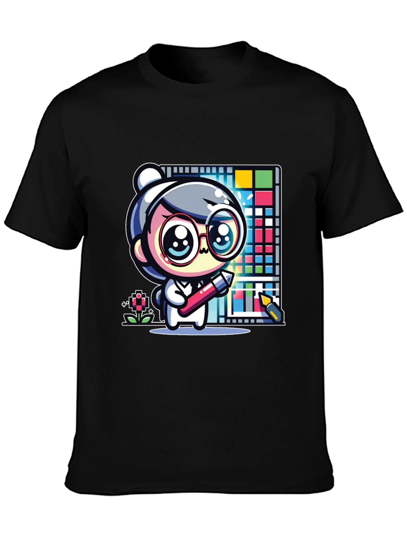Cute Artist Graphic Print Black T-Shirt