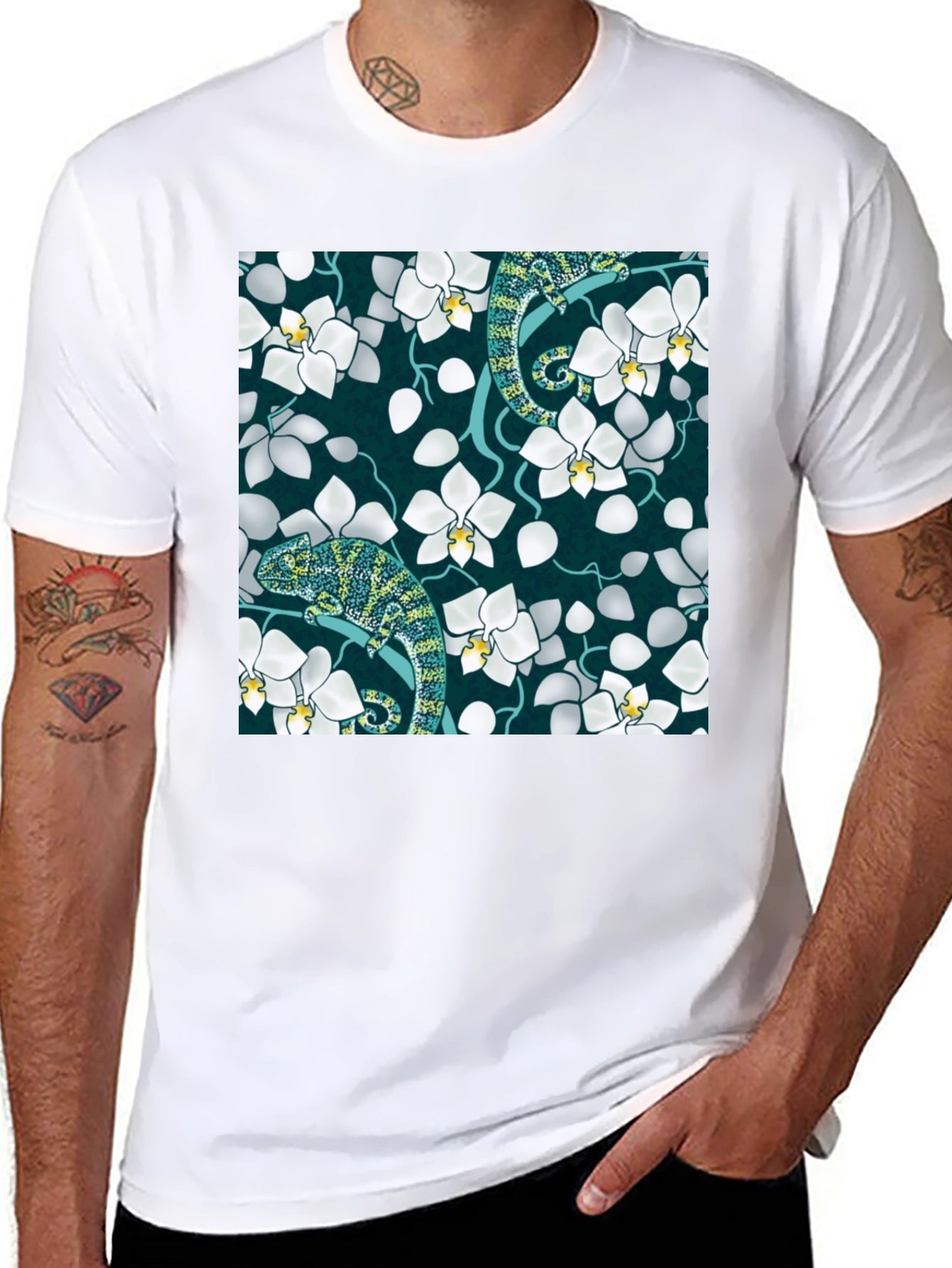 Chameleon Orchid Graphic Tee - Black