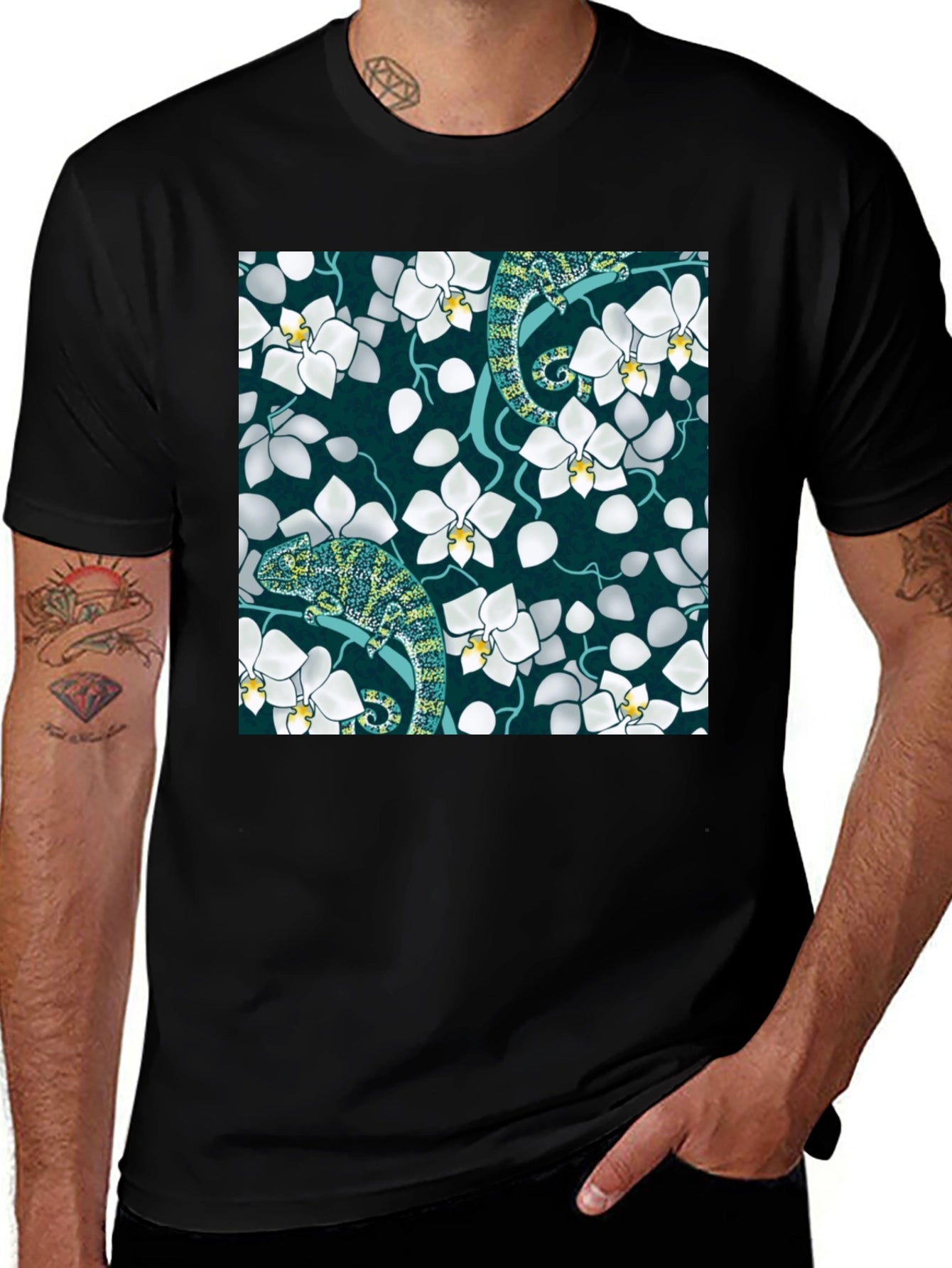 Chameleon Orchid Graphic Tee - Black