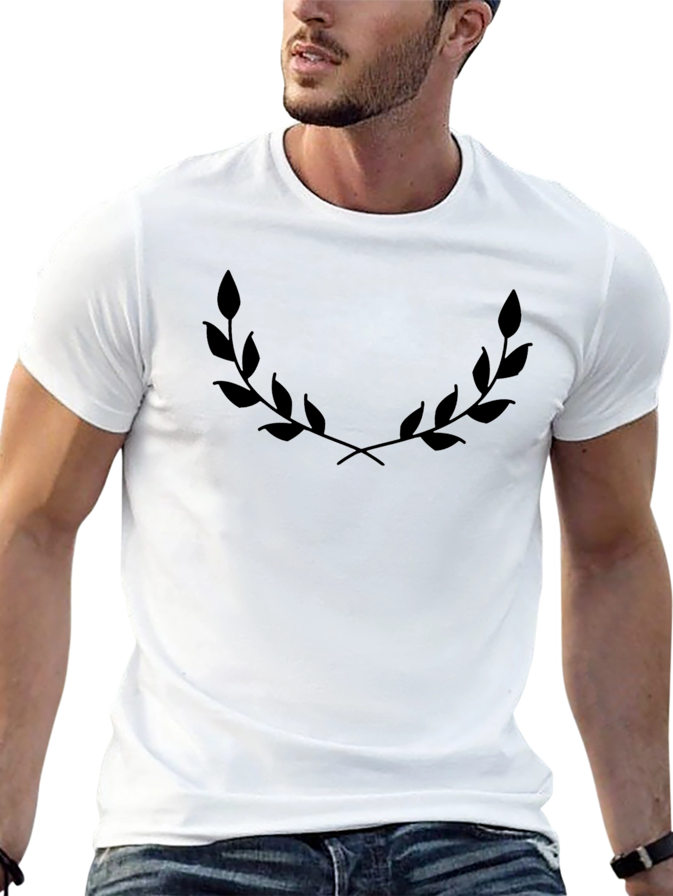 Mens Black Graphic Tee - Laurel Wreath Design
