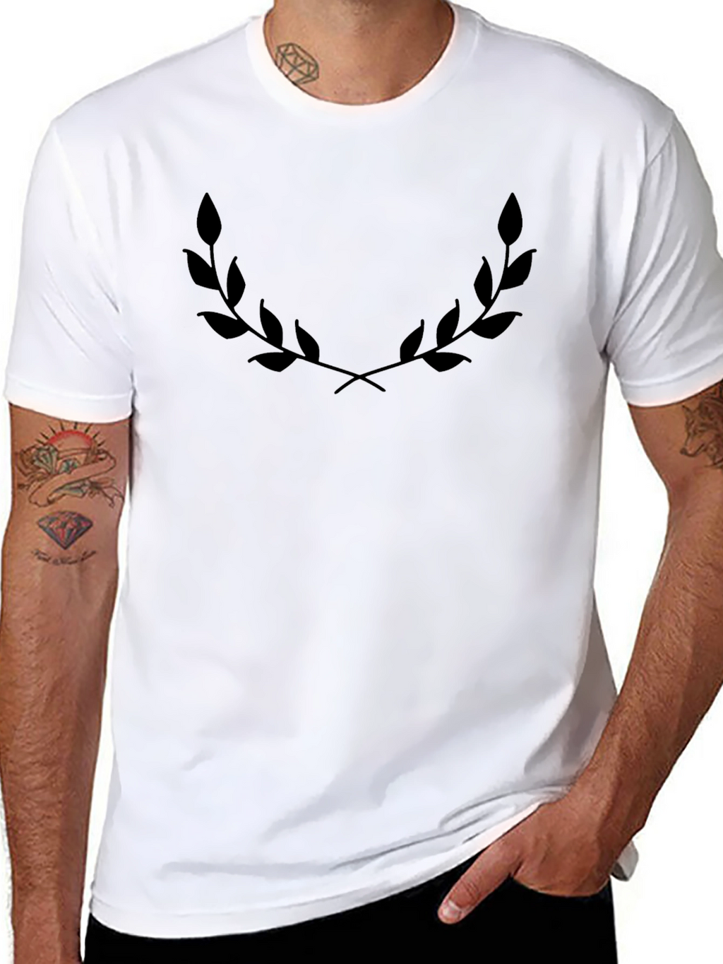 Mens Black Graphic Tee - Laurel Wreath Design
