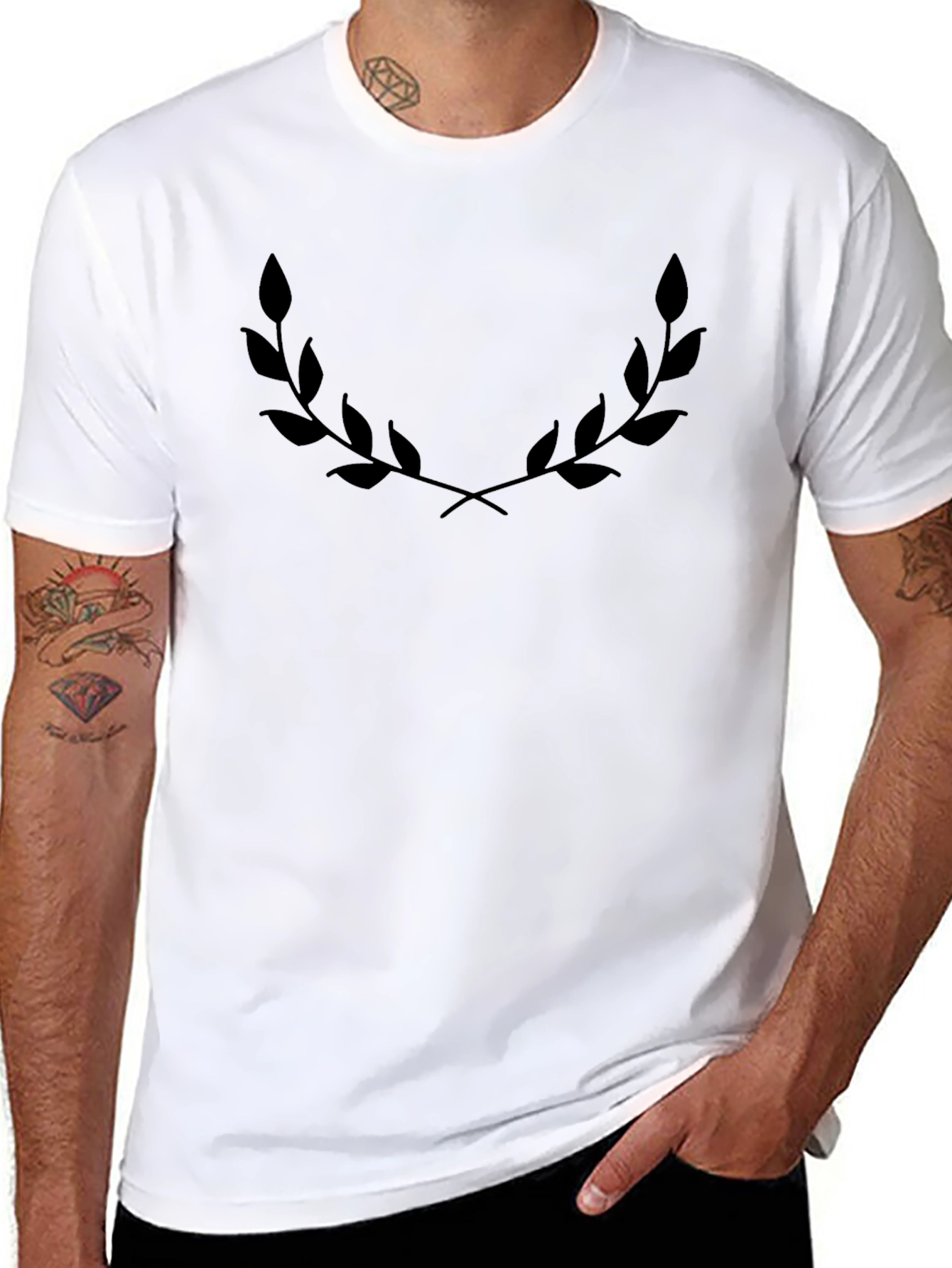 Mens Black Graphic Tee - Laurel Wreath Design