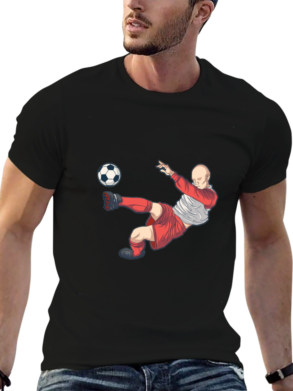 Soccer Player Graphic T-Shirt - Black