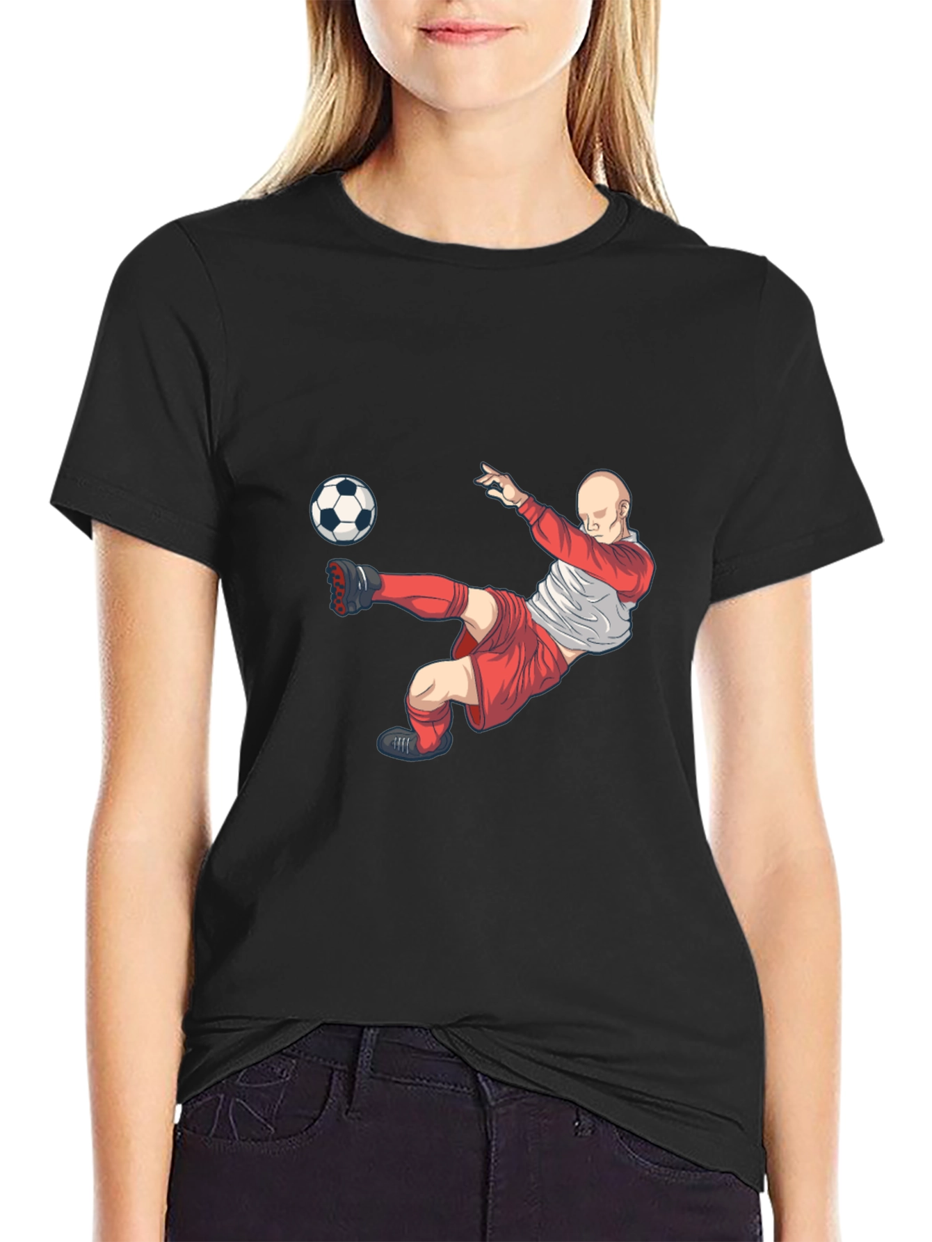 Soccer Player Graphic T-Shirt - Black