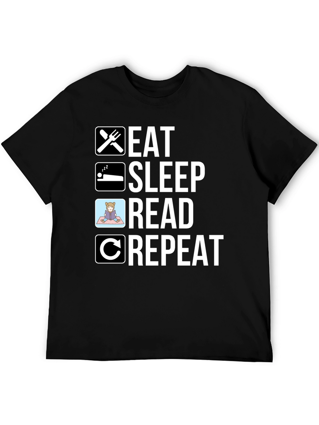 Eat Sleep Read Repeat T-Shirt - Black Cotton Tee