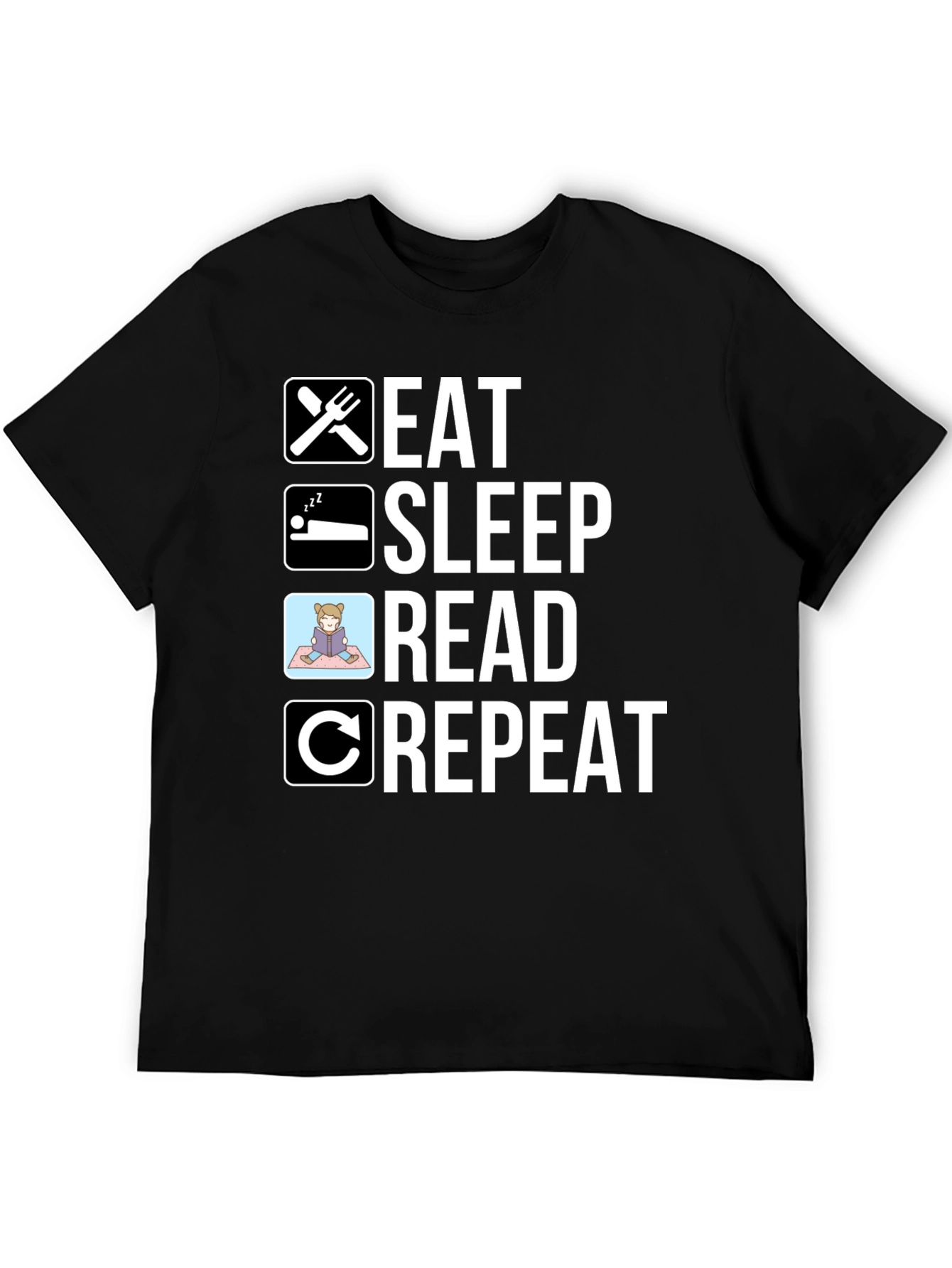 Eat Sleep Read Repeat T-Shirt - Black Cotton Tee