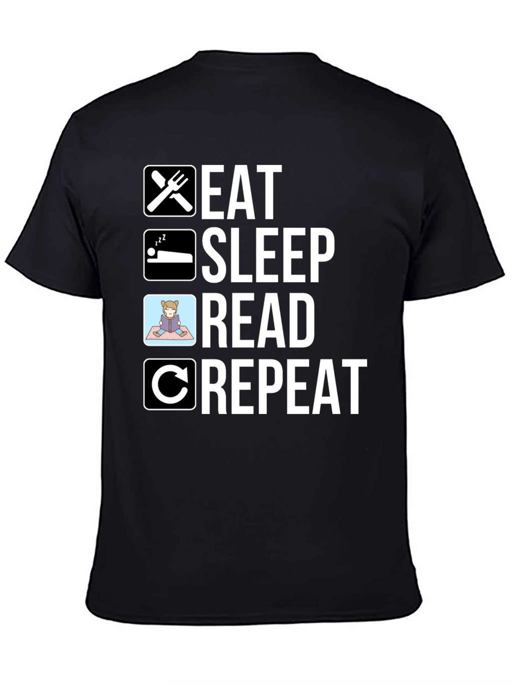 Eat Sleep Read Repeat T-Shirt - Black Cotton Tee