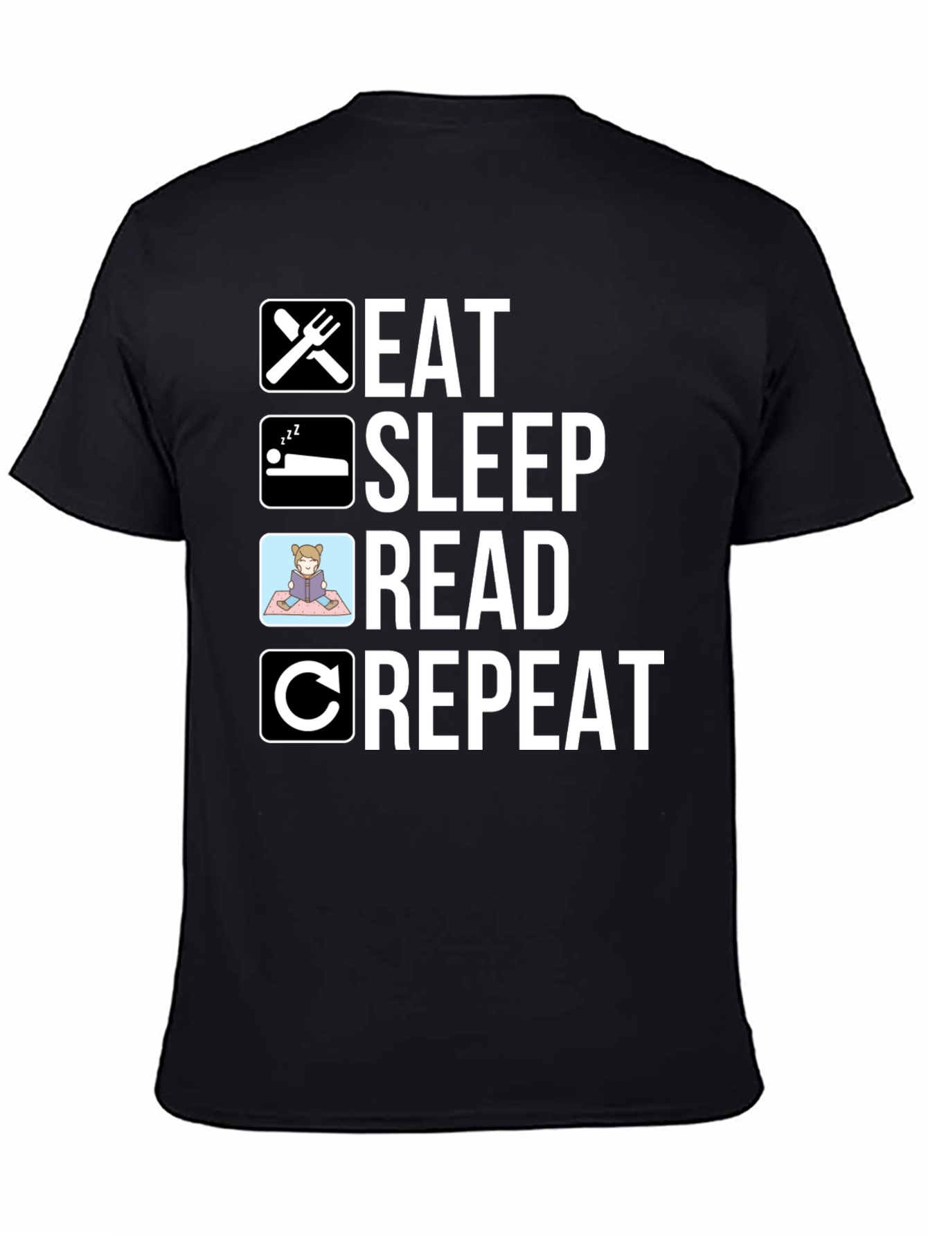 Eat Sleep Read Repeat T-Shirt - Black Cotton Tee