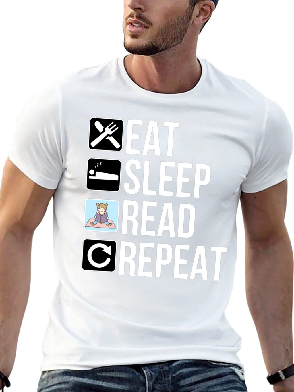 Eat Sleep Read Repeat T-Shirt - Black Cotton Tee