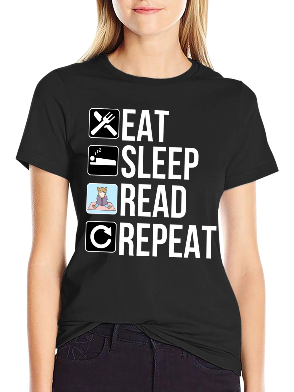 Eat Sleep Read Repeat T-Shirt - Black Cotton Tee