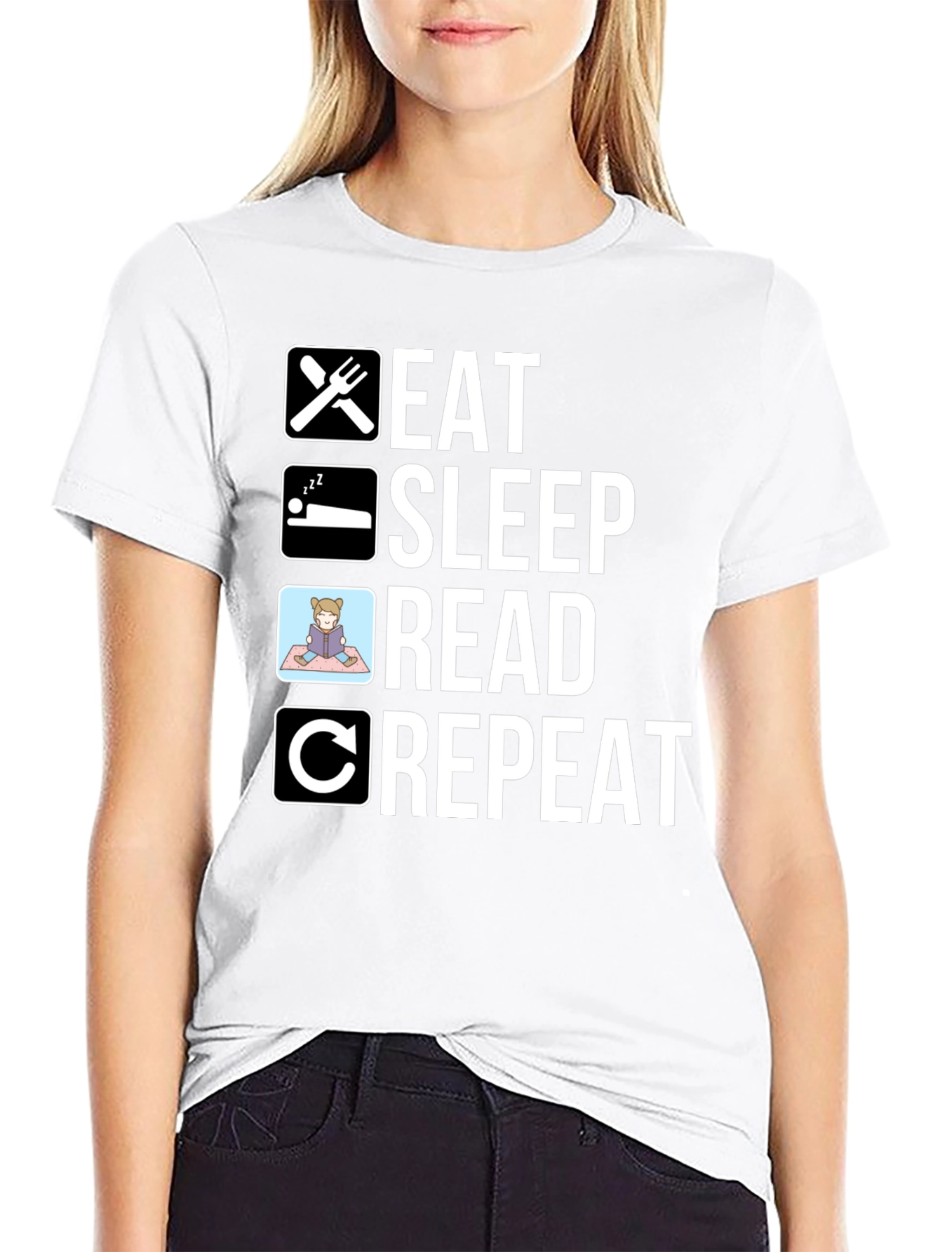 Eat Sleep Read Repeat T-Shirt - Black Cotton Tee