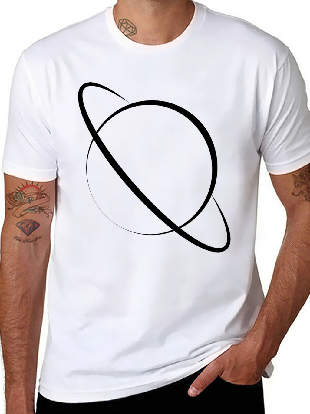 Saturn Graphic Tee - Modern Black Cotton Blend T-Shirt